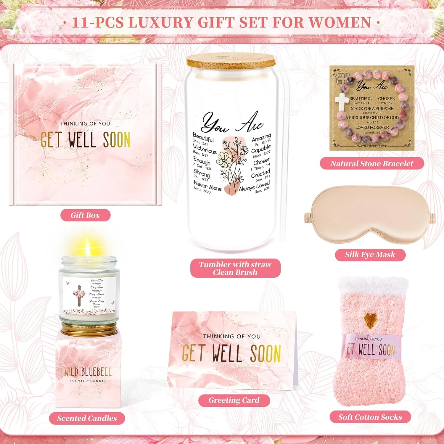 11PC Get Well Soon Gift Baskets for Women, Care Package, Get Well Soon Gifts for Women After Surgery Recovery Gifts Mothers Day Baskets for Mom Sister Best Friends Grandma Wife Coworker