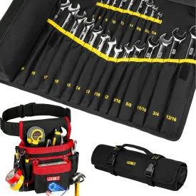 14-Pockets Magnetic Tool Belt   Wrench Roll Organizer with 23 1 Pockets for Metric & SAE Wrenches,Heavy Duty Tool Belts   Wrench Holder Organizer Bag for Men,Gifts for Dad,Mechanic,Electrician,Carpent