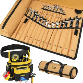 14-Pockets Magnetic Tool Belt   Wrench Roll Organizer with 23 1 Pockets for Metric & SAE Wrenches,Heavy Duty Tool Belts   Wrench Holder Organizer Bag for Men,Gifts for Dad,Mechanic,Electrician,Carpent