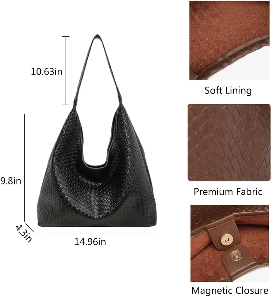 2025 Woven Tote Bag for Women, Fashion Shoulder Hobo Bags, Leather Woven Beach Bag, Work Purses for Women