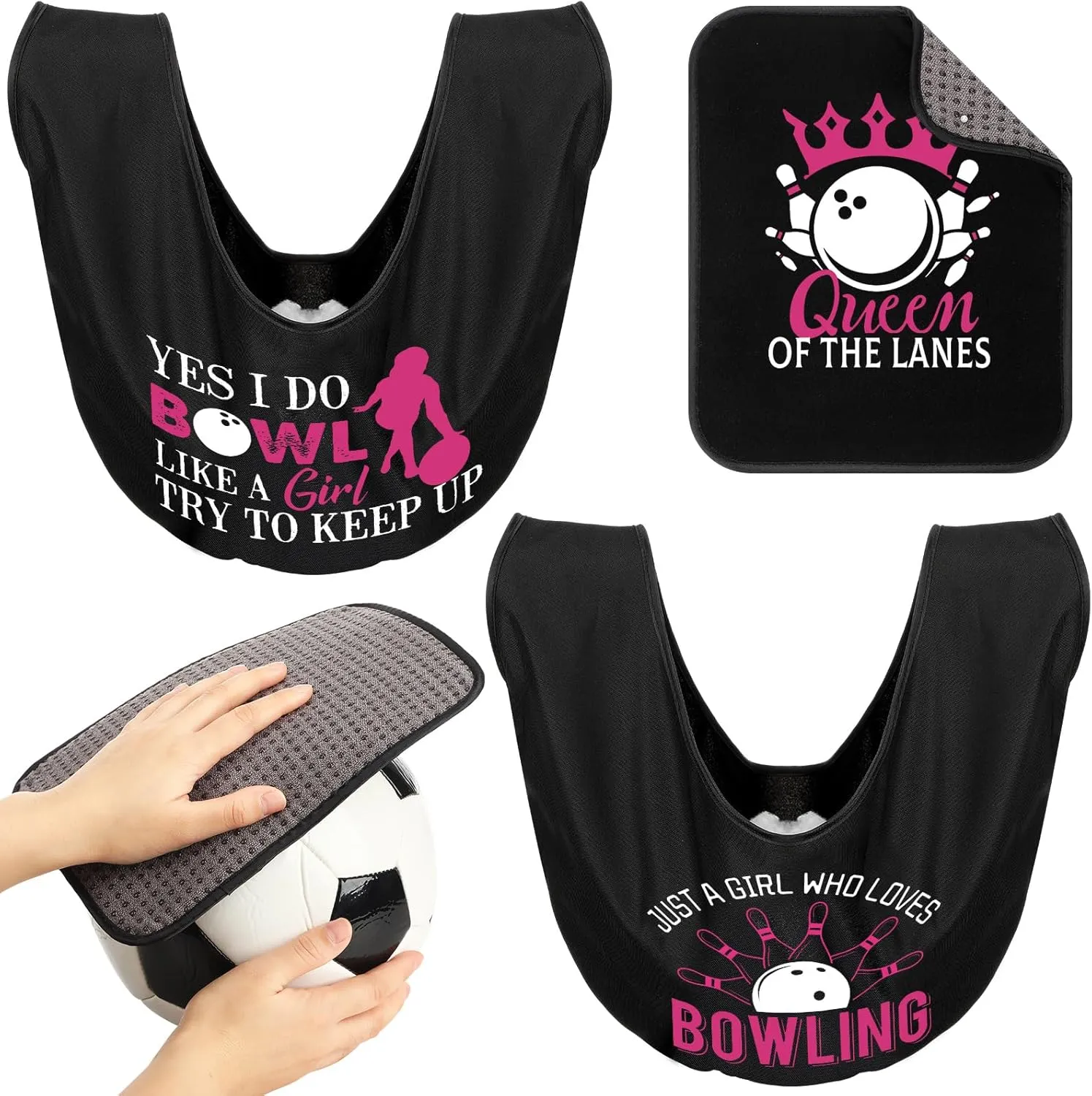 3 Pcs Bowling Ball Polisher Gifts Microfiber Bowling Seesaw Bag with 10'' x 8'' Bowling Towel Shammy Pad Bowling Accessories for Bowlers Women Bowling Lovers