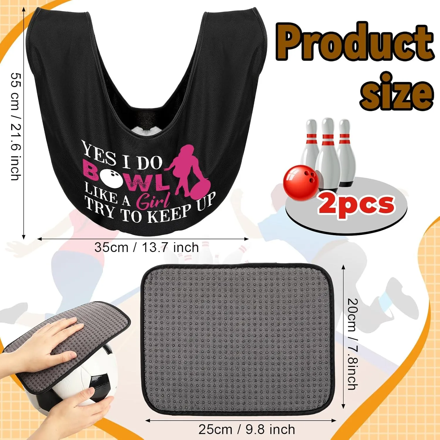 3 Pcs Bowling Ball Polisher Gifts Microfiber Bowling Seesaw Bag with 10'' x 8'' Bowling Towel Shammy Pad Bowling Accessories for Bowlers Women Bowling Lovers