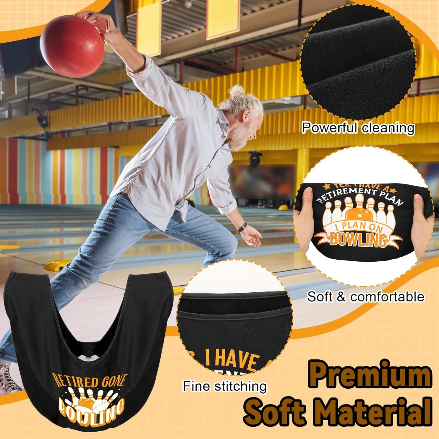 3 Pcs Bowling Ball Polisher Gifts Microfiber Bowling Seesaw Bag with 10'' x 8'' Bowling Towel Shammy Pad Bowling Accessories for Bowlers Women Bowling Lovers