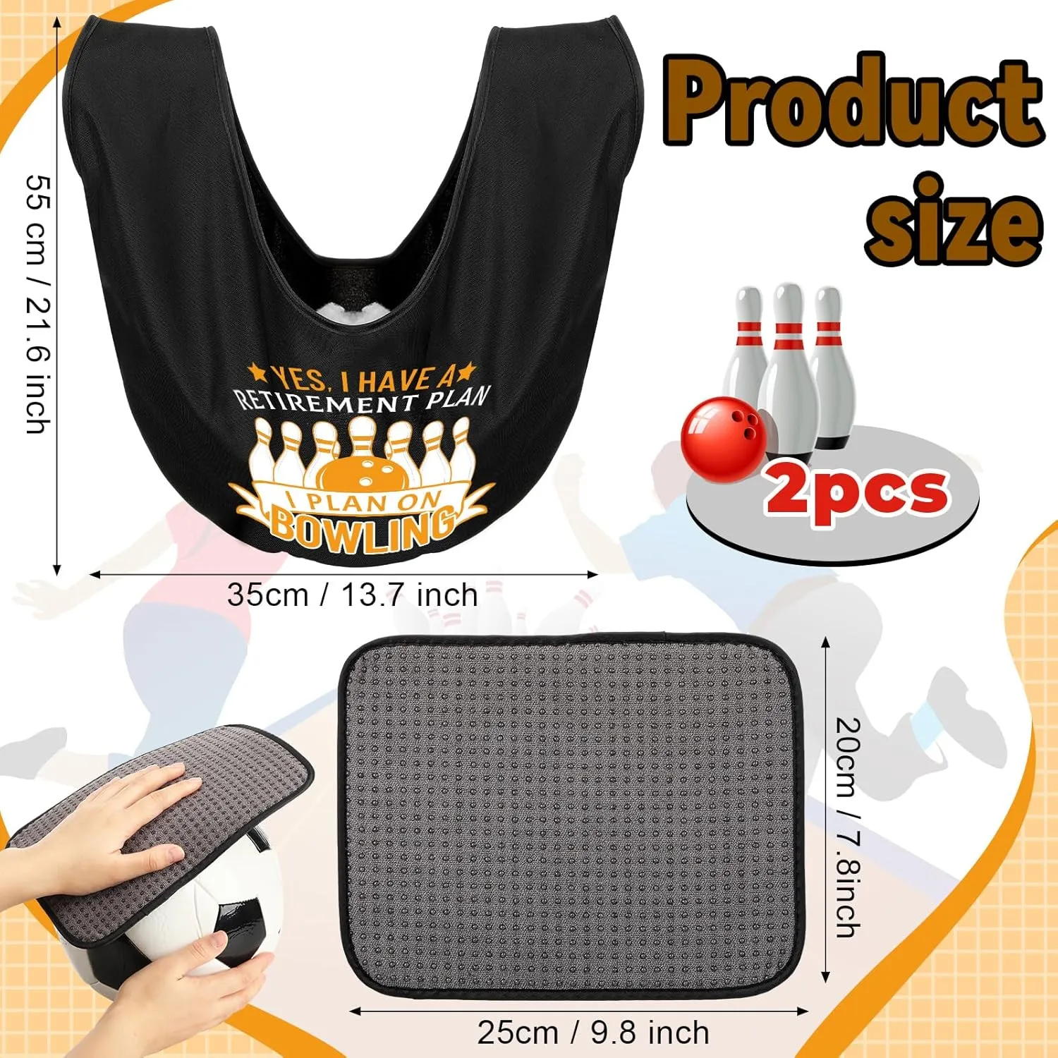 3 Pcs Bowling Ball Polisher Gifts Microfiber Bowling Seesaw Bag with 10'' x 8'' Bowling Towel Shammy Pad Bowling Accessories for Bowlers Women Bowling Lovers