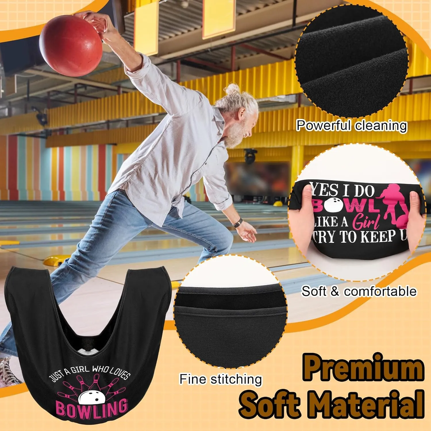 3 Pcs Bowling Ball Polisher Gifts Microfiber Bowling Seesaw Bag with 10'' x 8'' Bowling Towel Shammy Pad Bowling Accessories for Bowlers Women Bowling Lovers