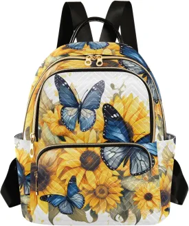 ALAZA Blue Butterflies Sunflowers Small Backpack Purse for Women Travel Bag Lightweight Shoulder Bag Fashion Daypack