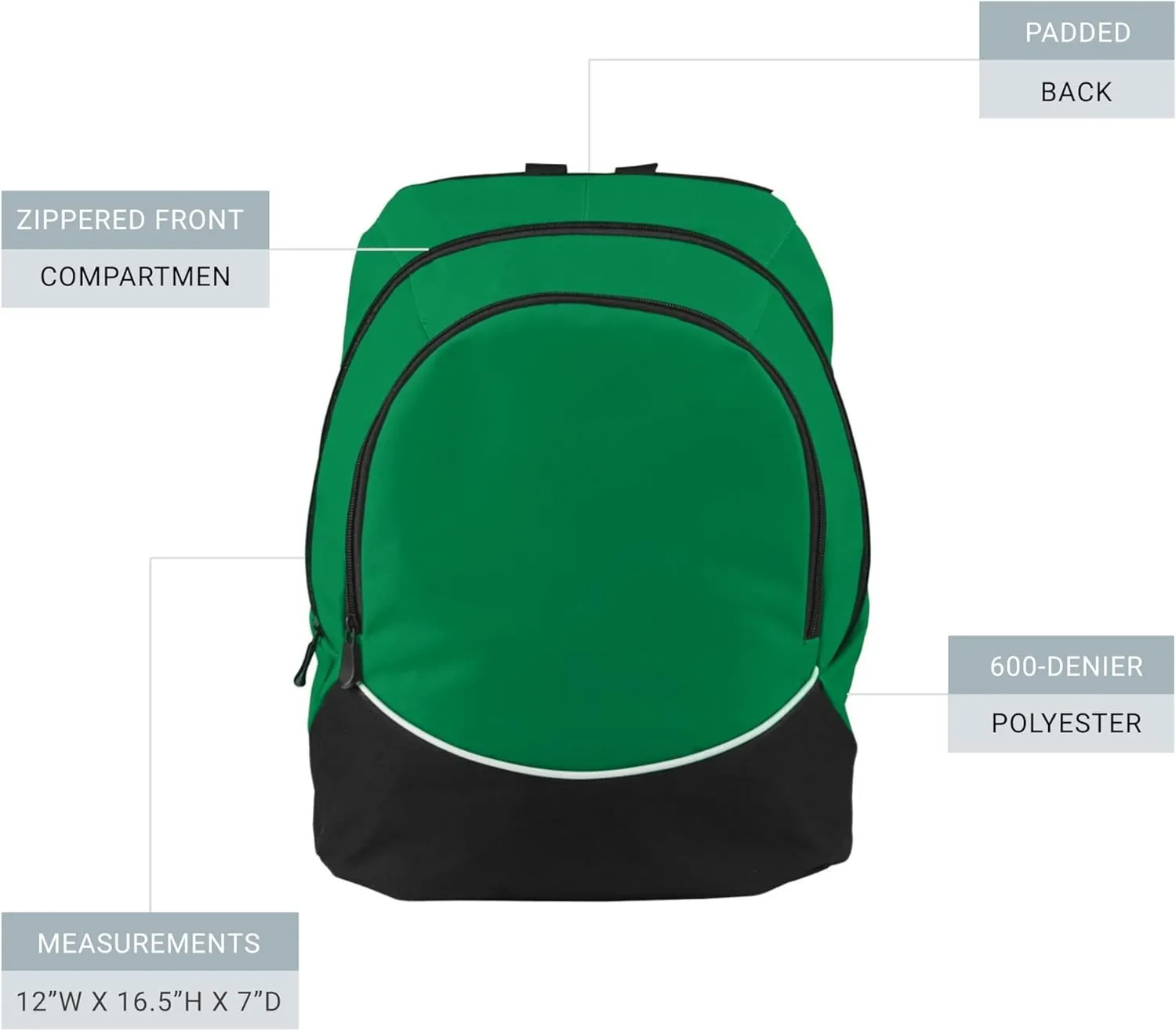 Augusta Sportswear Large Tri-Color Backpack, One Size, Kelly/Black/White