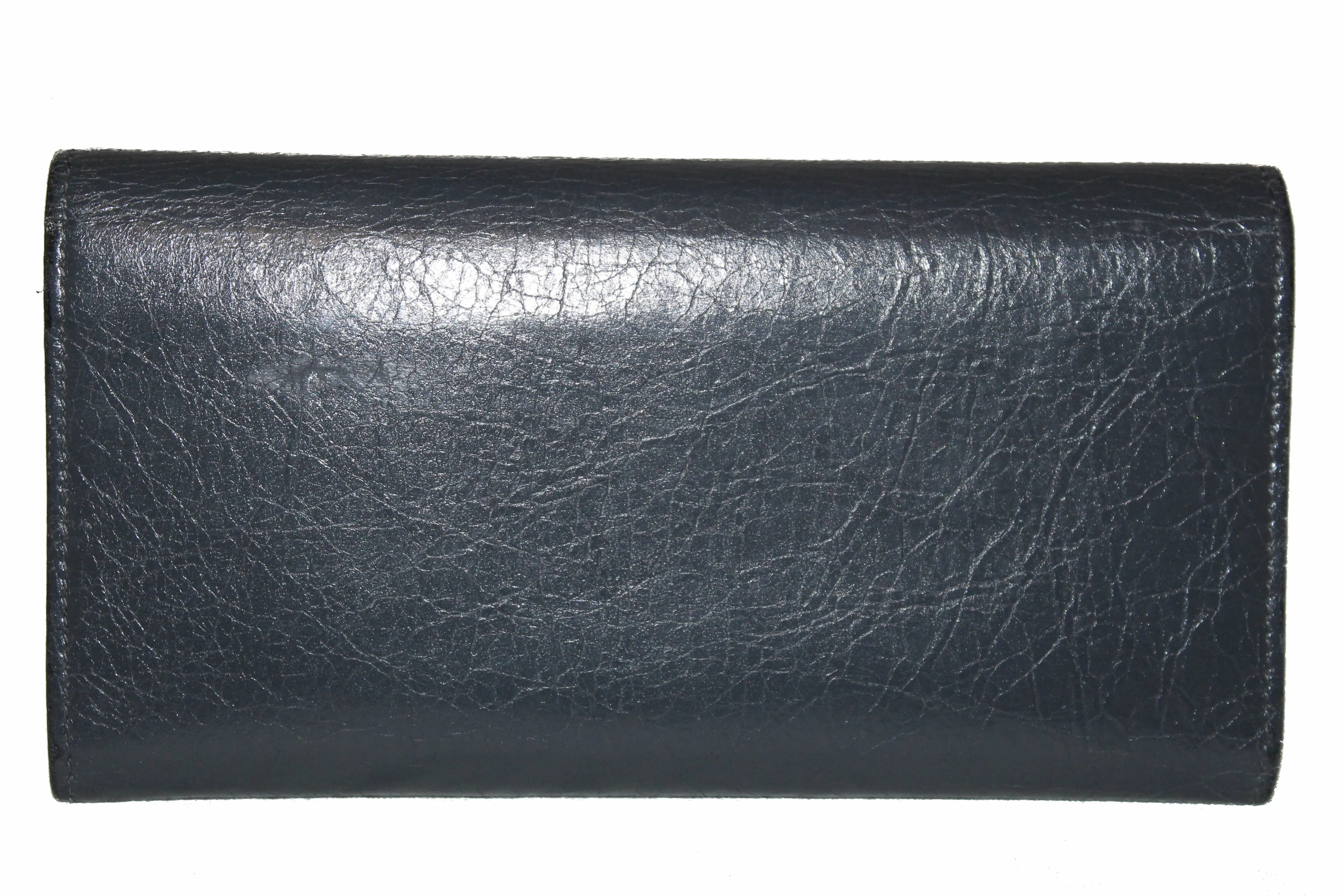 Authentic Balenciaga Grey Giant 12 Gold City Lambskin Leather Flap Wallet