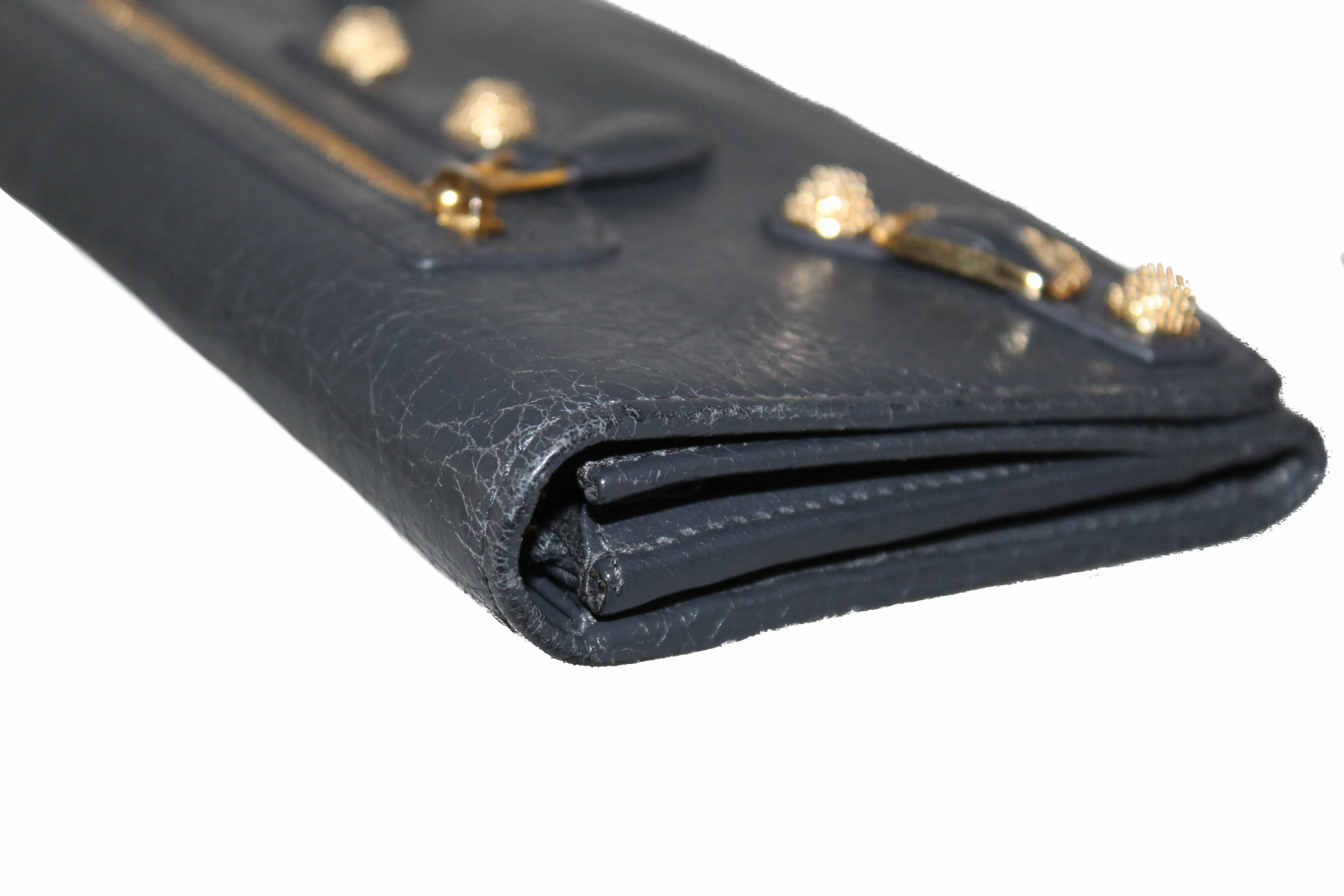 Authentic Balenciaga Grey Giant 12 Gold City Lambskin Leather Flap Wallet