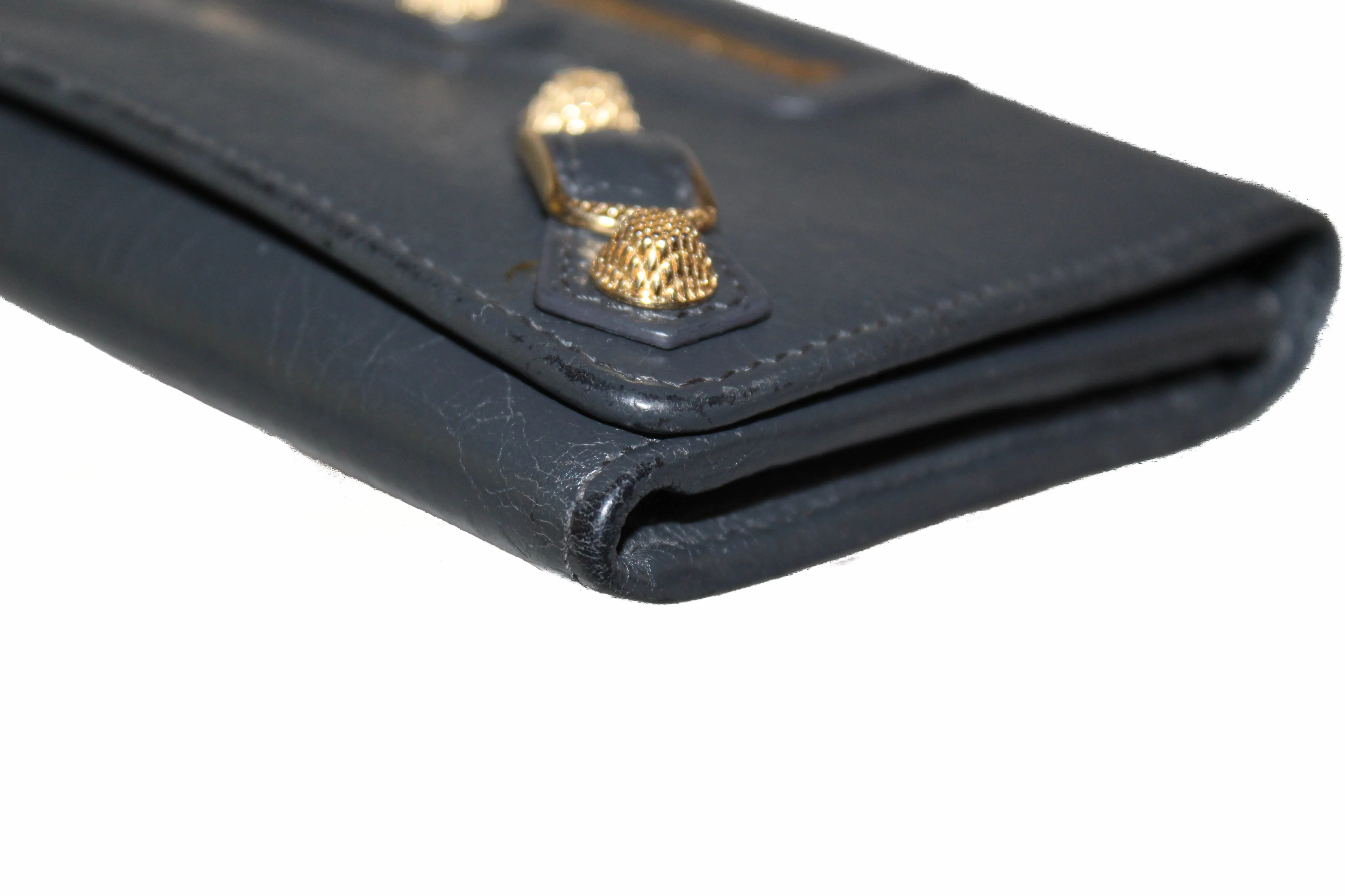 Authentic Balenciaga Grey Giant 12 Gold City Lambskin Leather Flap Wallet