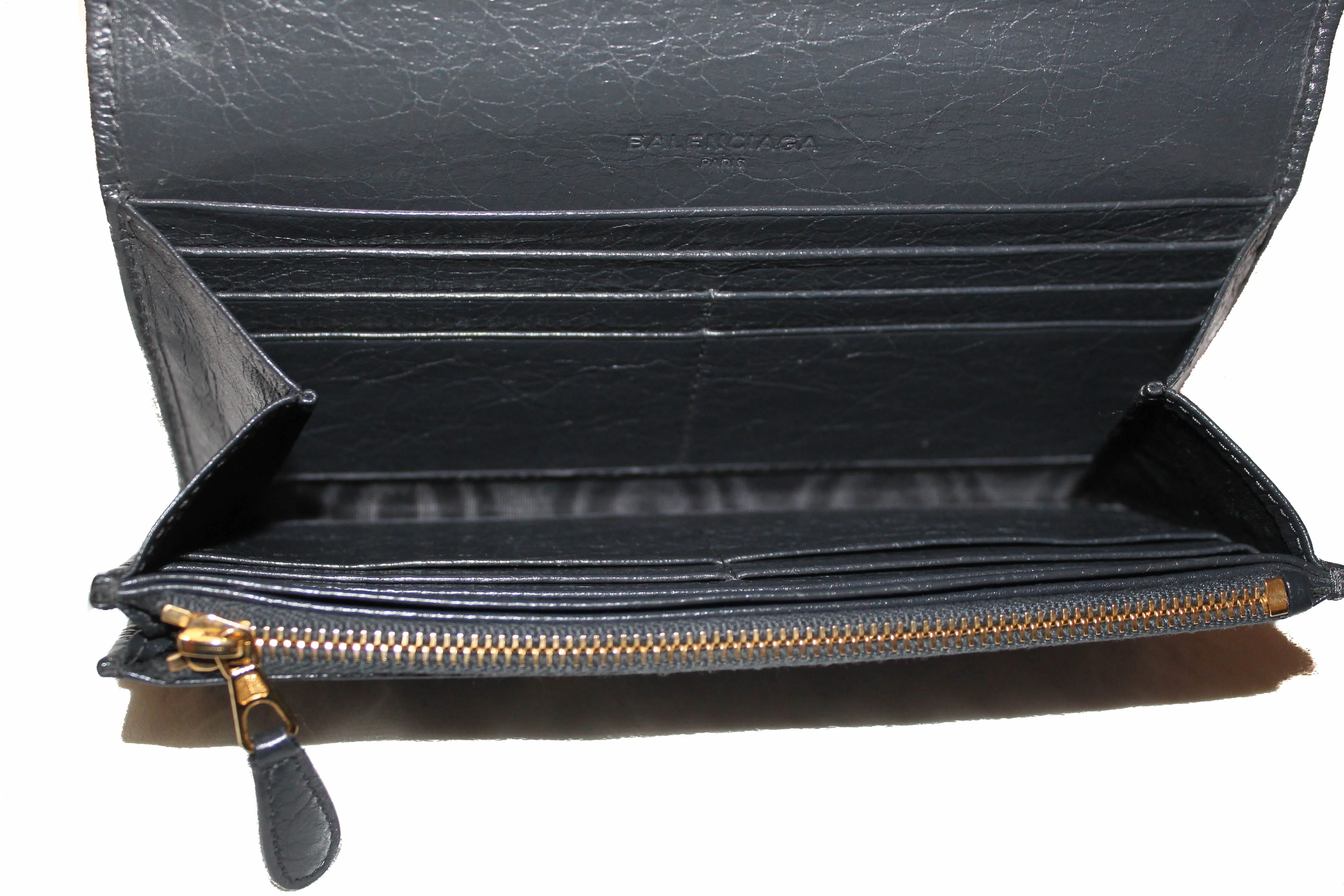 Authentic Balenciaga Grey Giant 12 Gold City Lambskin Leather Flap Wallet
