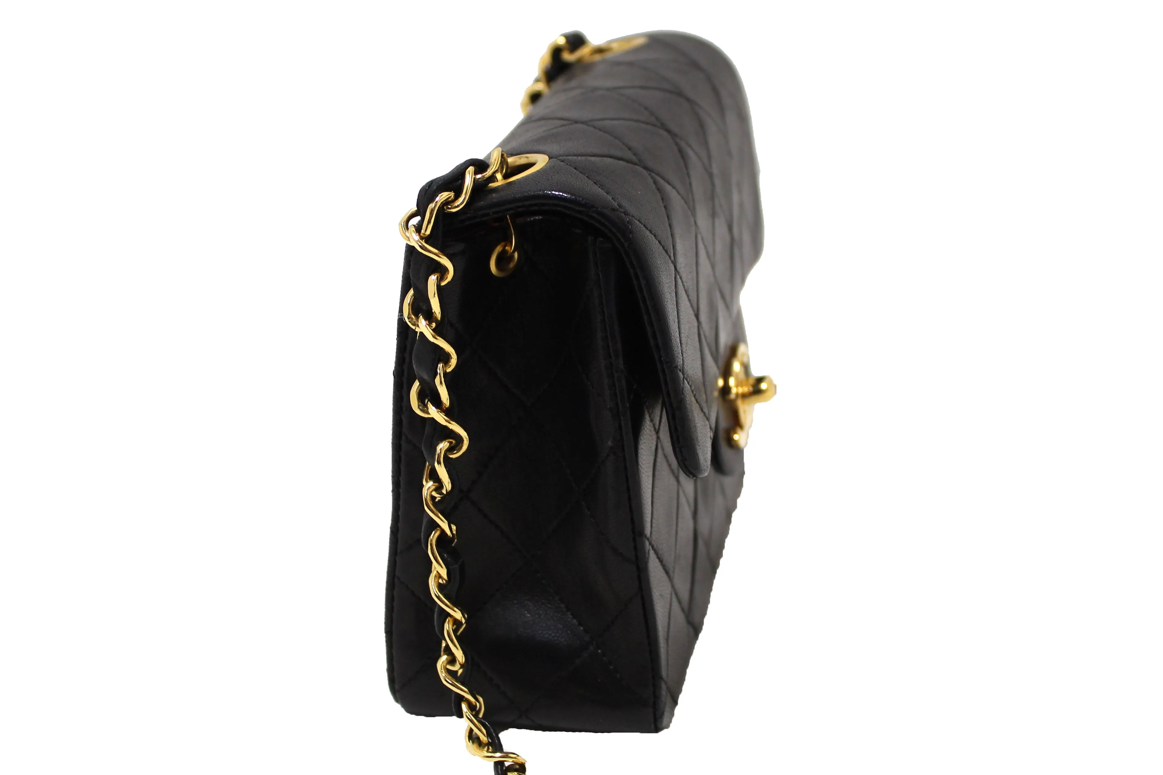 Authentic Chanel Vintage Black Quilted Lambskin Leather Classic Mini Square Flap Bag