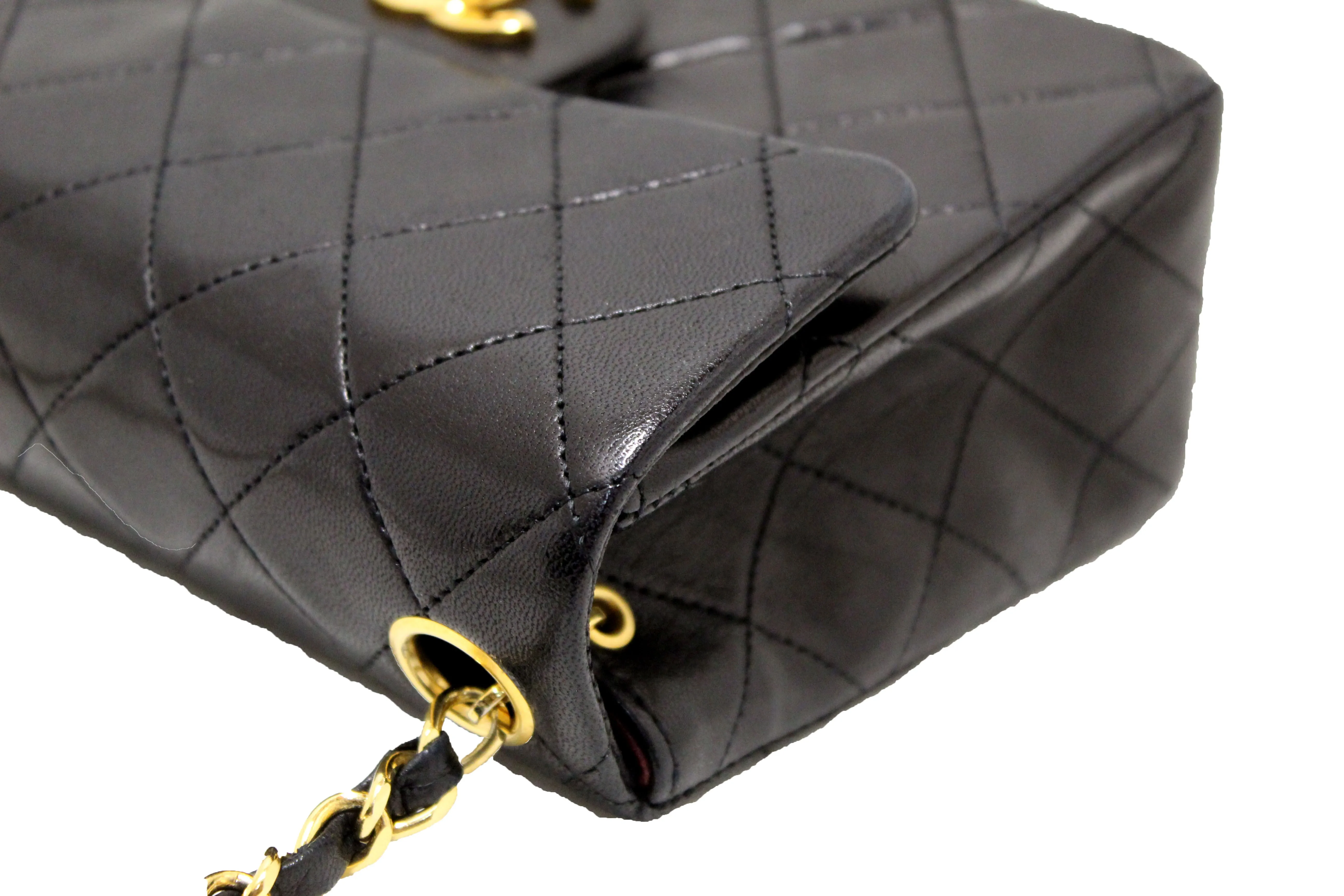 Authentic Chanel Vintage Black Quilted Lambskin Leather Classic Mini Square Flap Bag