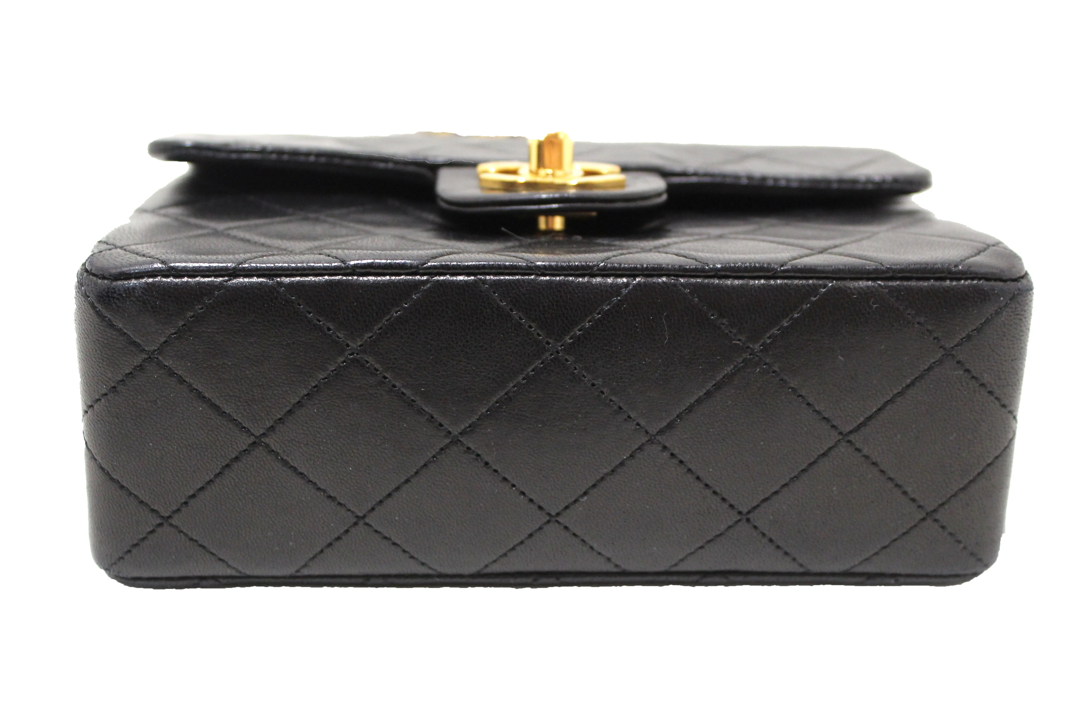 Authentic Chanel Vintage Black Quilted Lambskin Leather Classic Mini Square Flap Bag