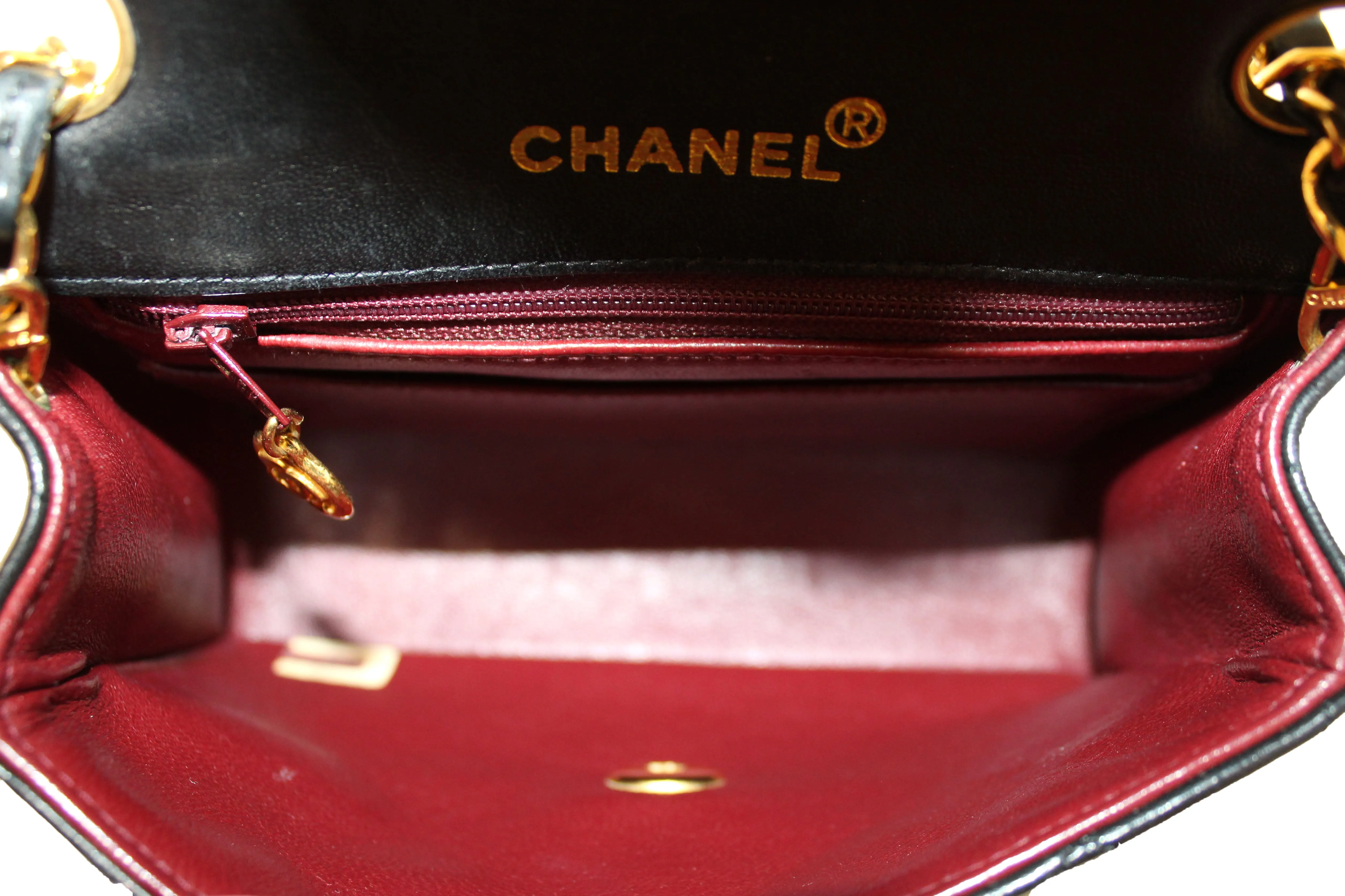 Authentic Chanel Vintage Black Quilted Lambskin Leather Classic Mini Square Flap Bag