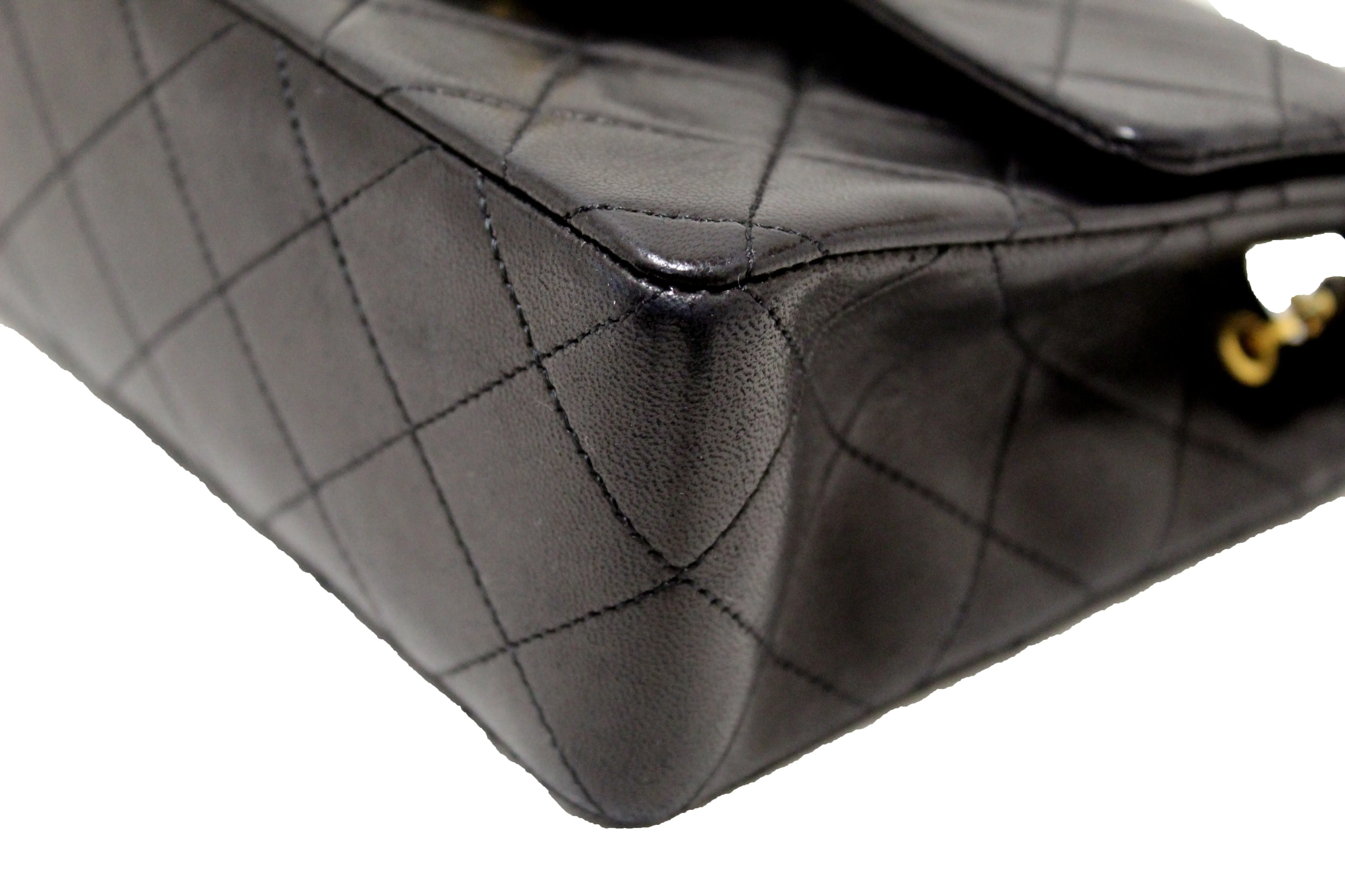 Authentic Chanel Vintage Black Quilted Lambskin Leather Classic Mini Square Flap Bag