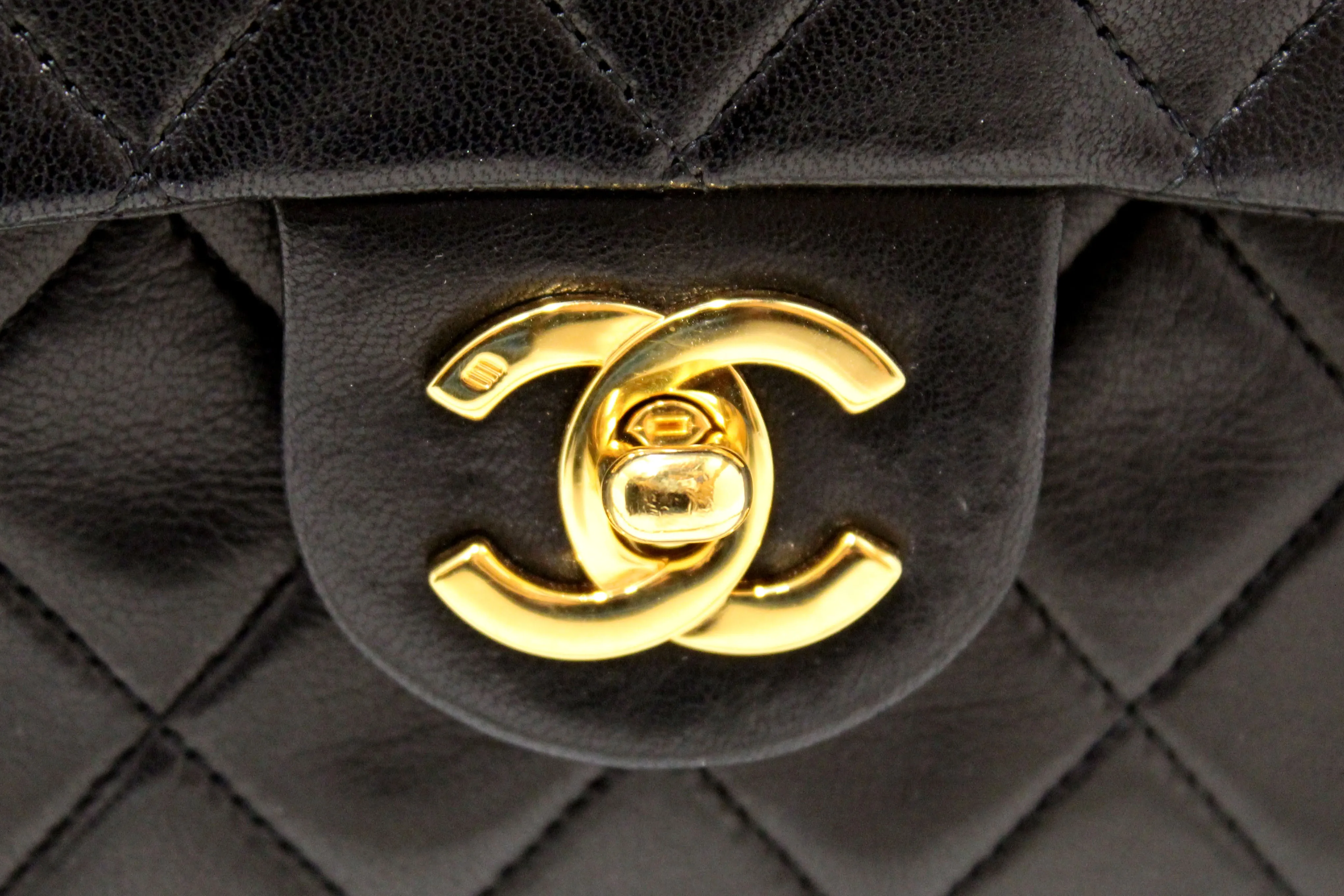 Authentic Chanel Vintage Black Quilted Lambskin Leather Classic Mini Square Flap Bag