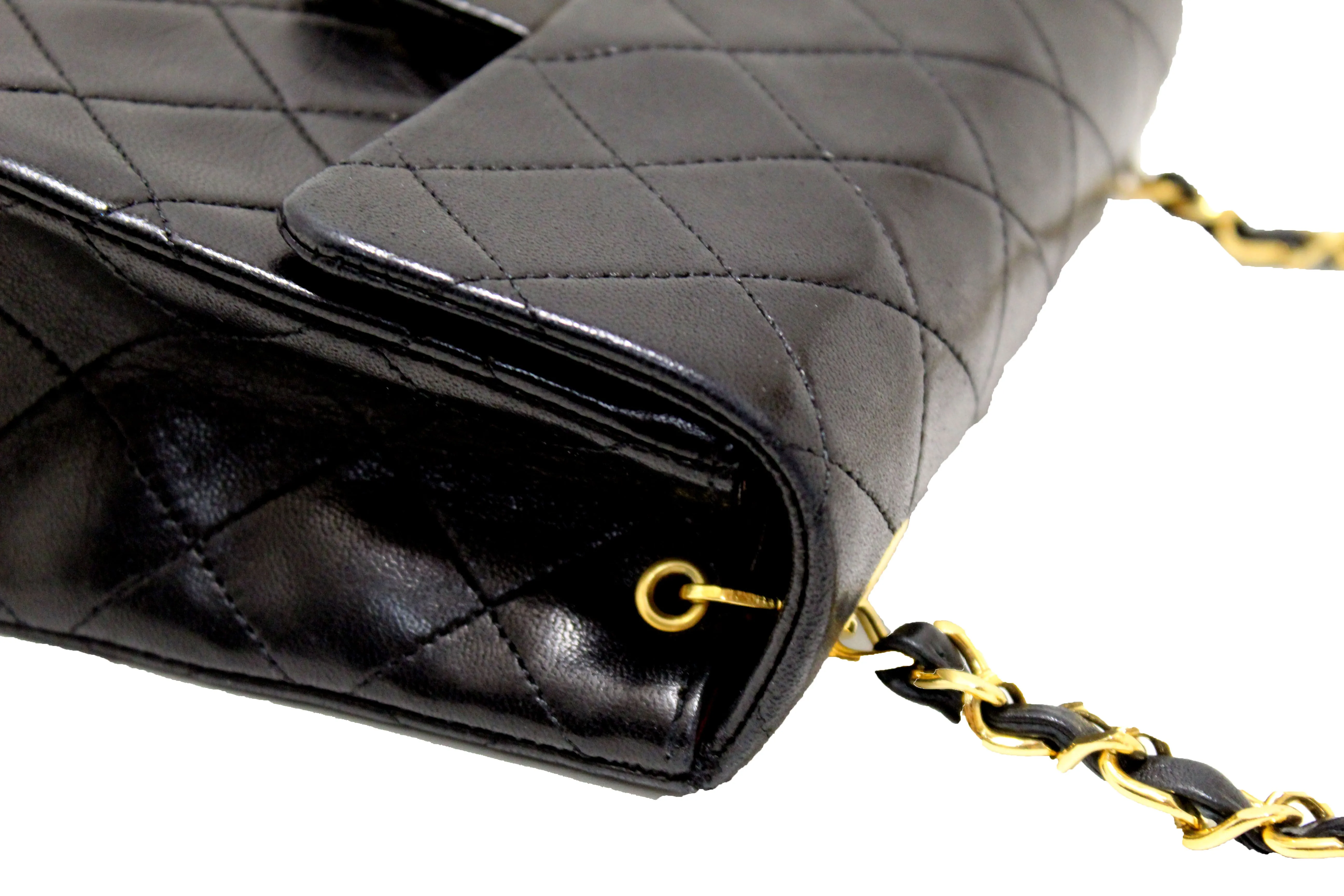 Authentic Chanel Vintage Black Quilted Lambskin Leather Classic Mini Square Flap Bag