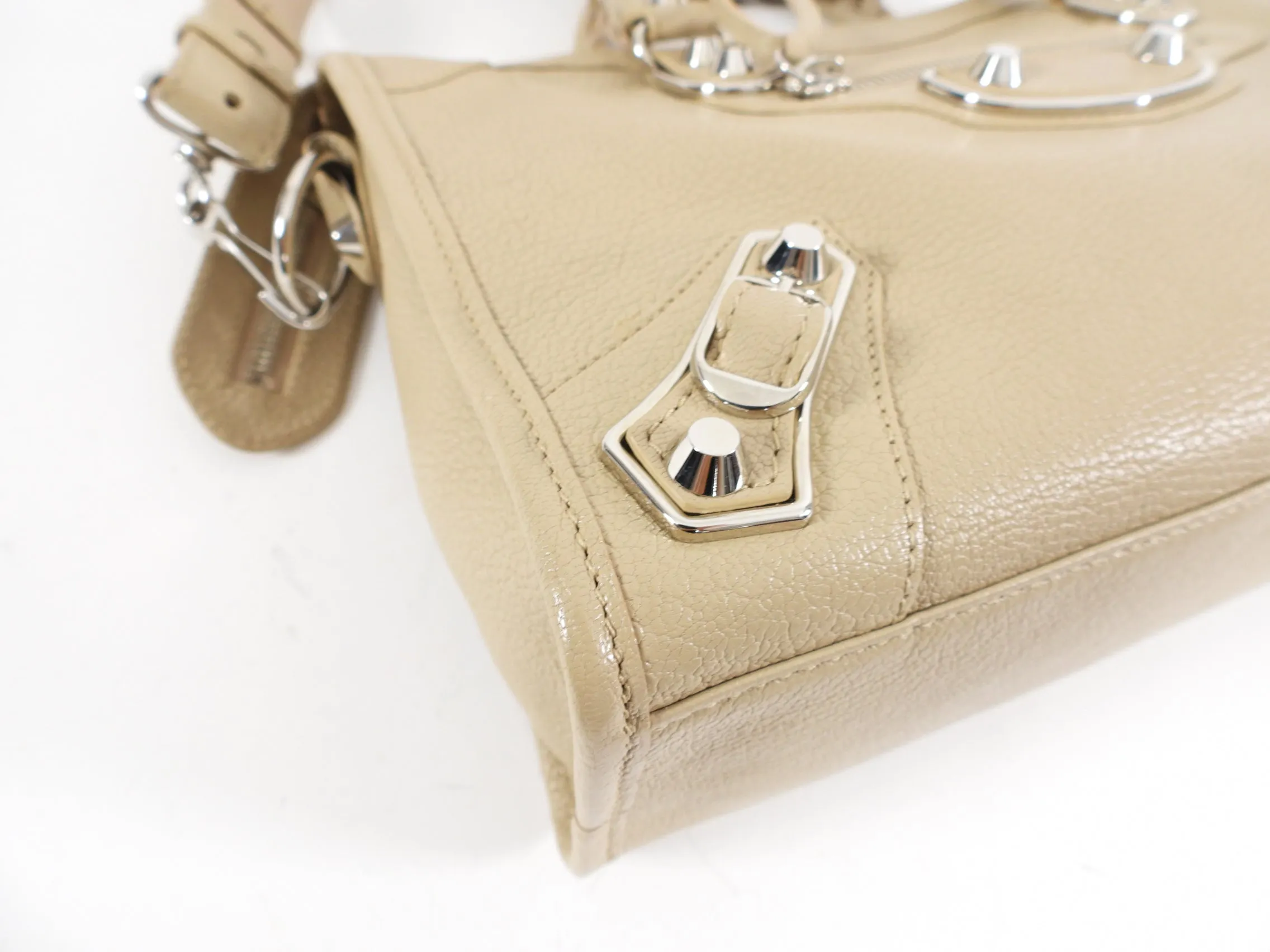 Balenciaga Beige Small Metallic Edge City Bag