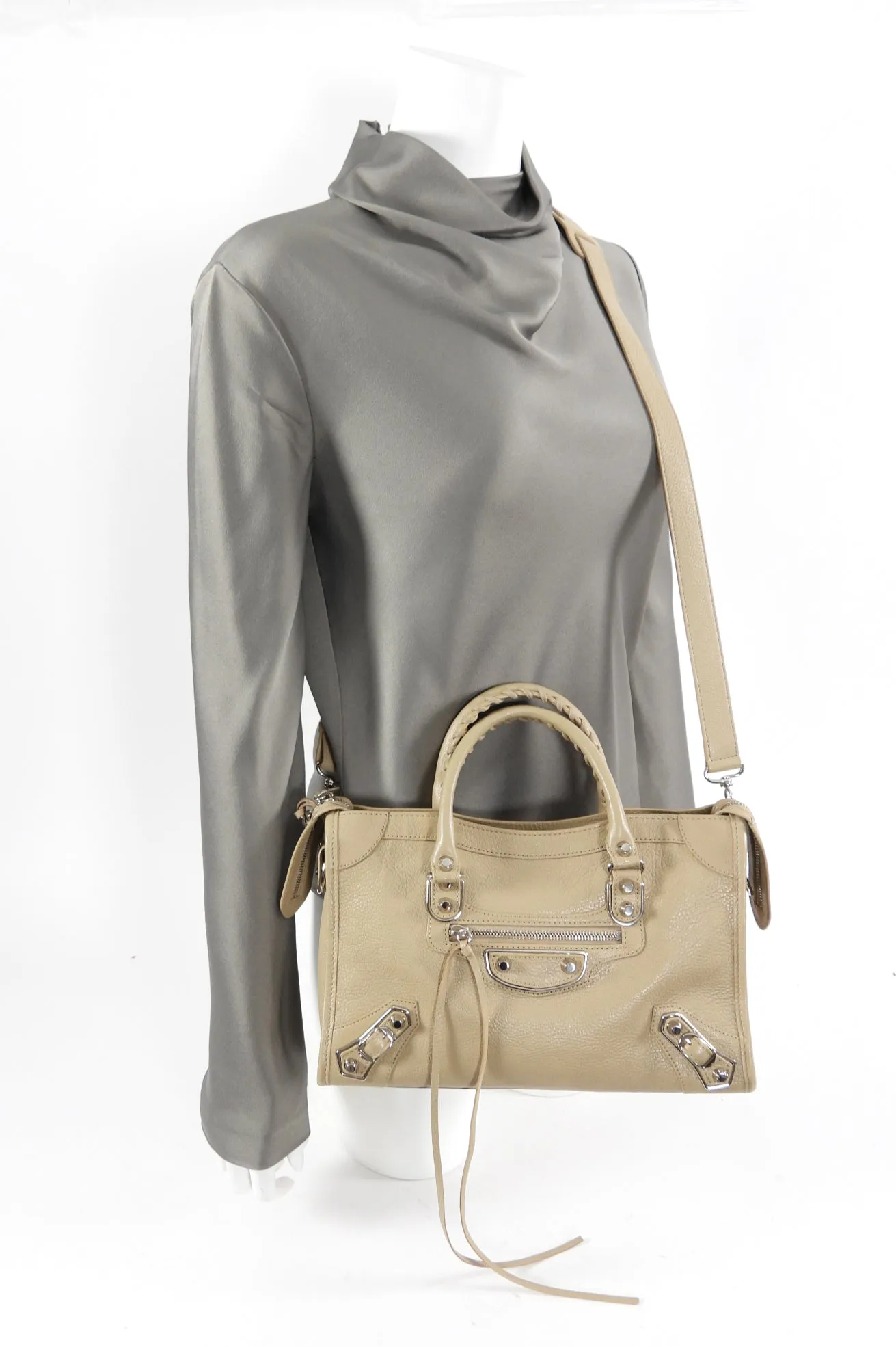 Balenciaga Beige Small Metallic Edge City Bag