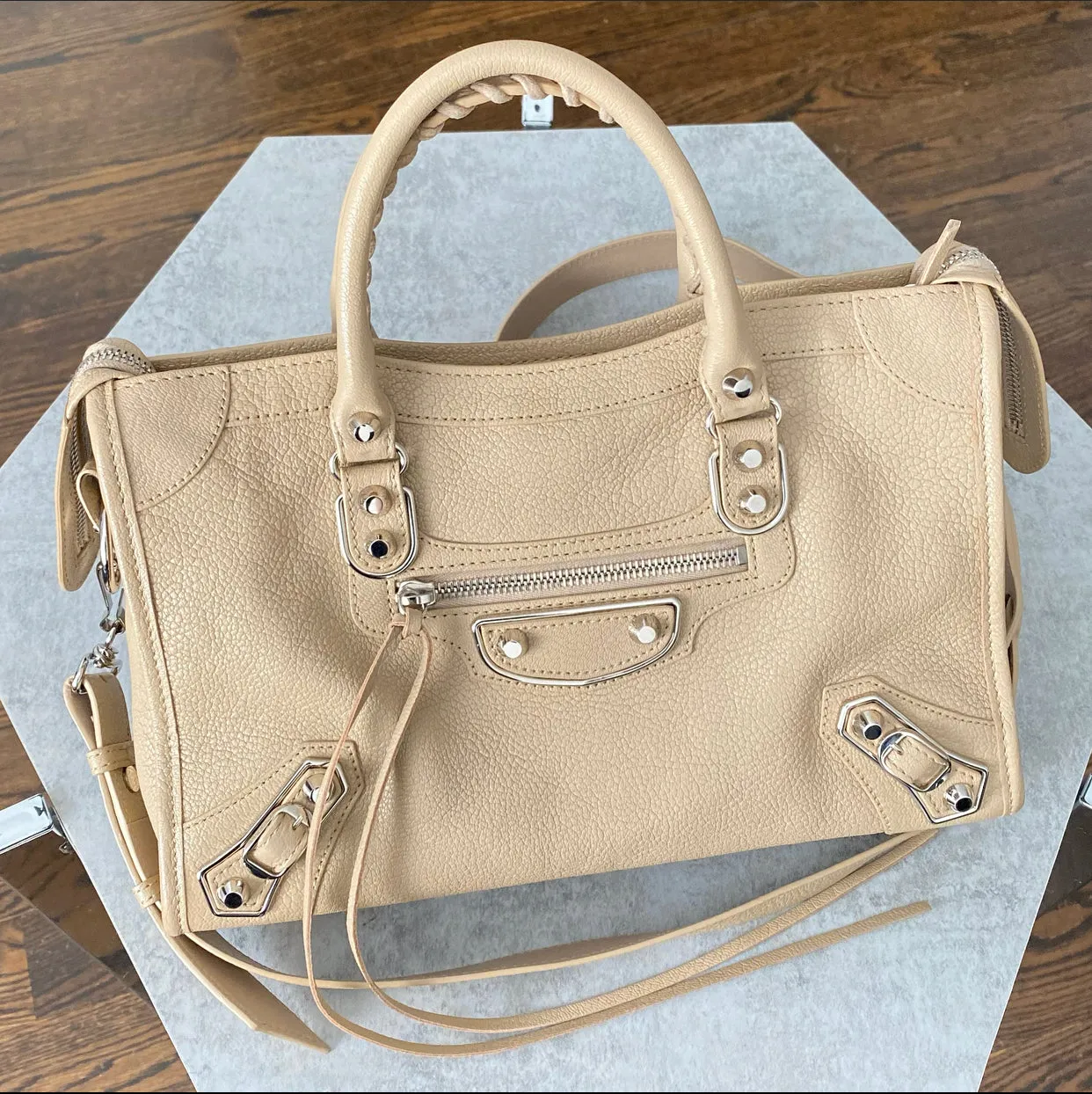 Balenciaga Beige Small Metallic Edge City Bag