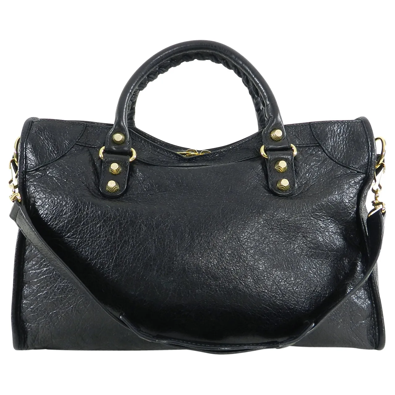 Balenciaga Black City Gold Hardware Motorcycle Bag