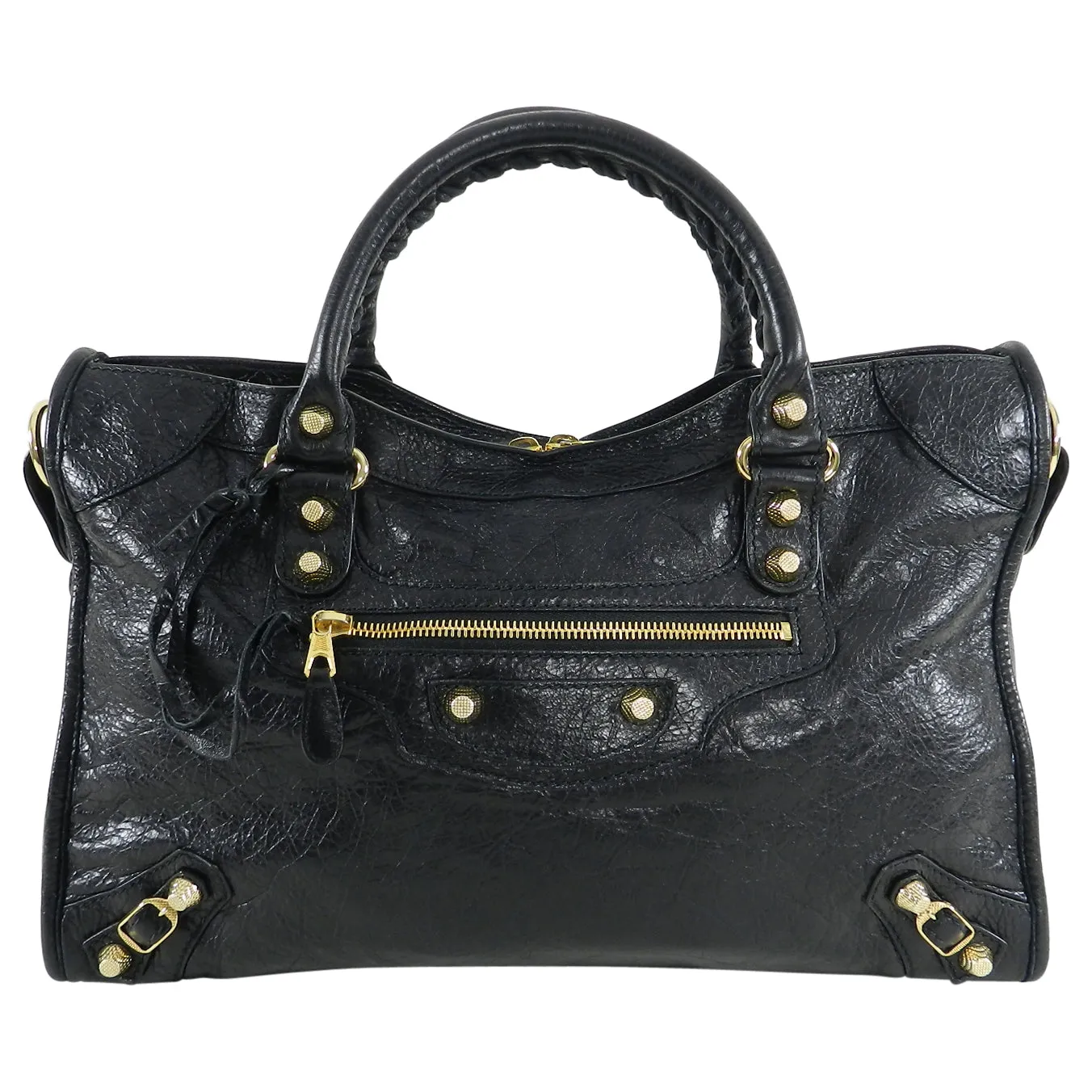 Balenciaga Black City Gold Hardware Motorcycle Bag