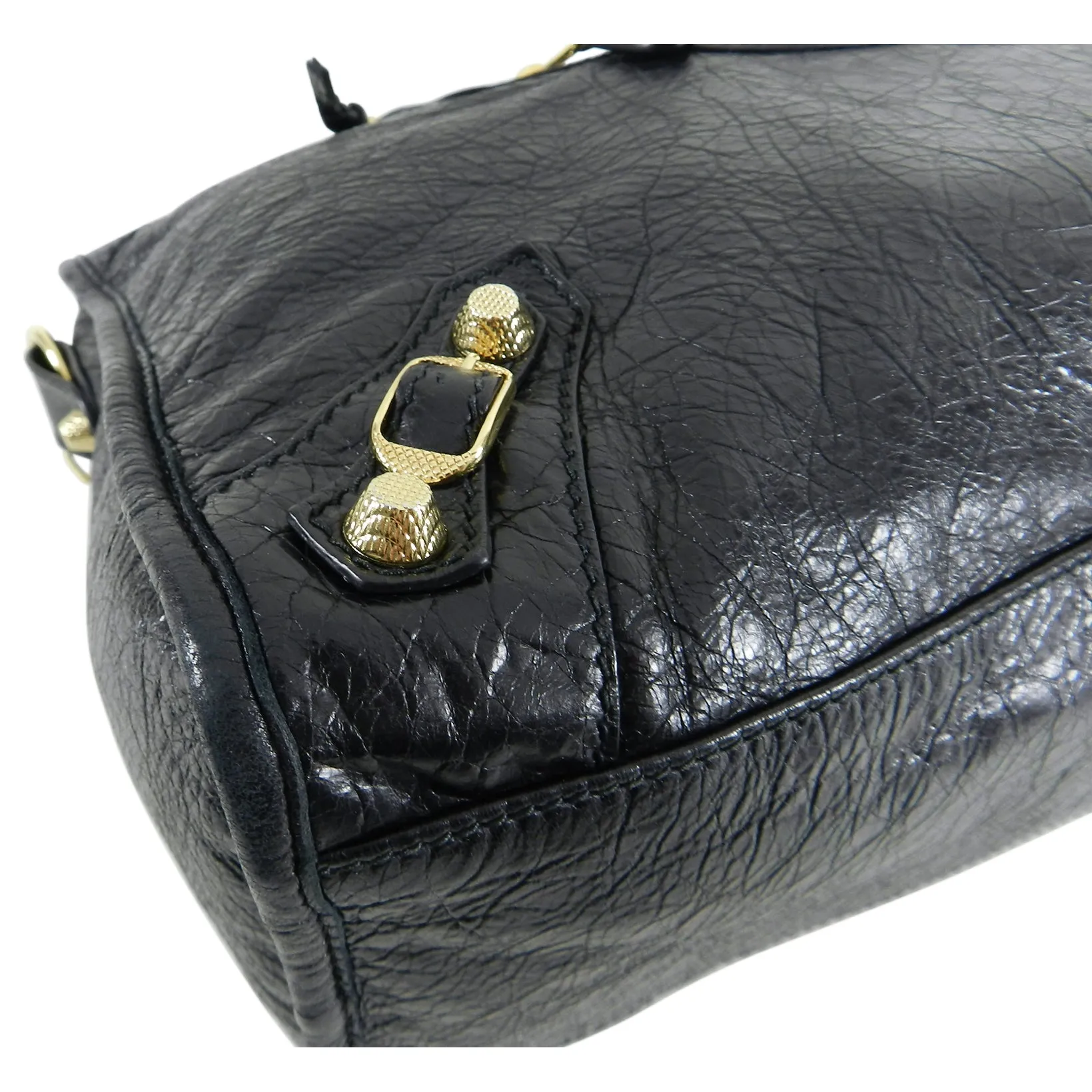 Balenciaga Black City Gold Hardware Motorcycle Bag