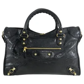 Balenciaga Black City Gold Hardware Motorcycle Bag