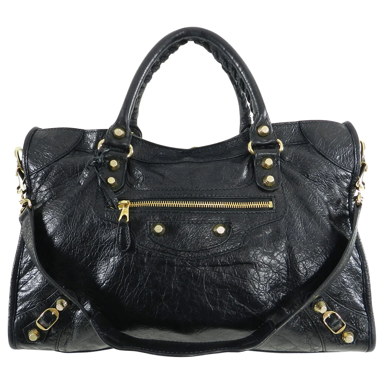 Balenciaga Black City Gold Hardware Motorcycle Bag