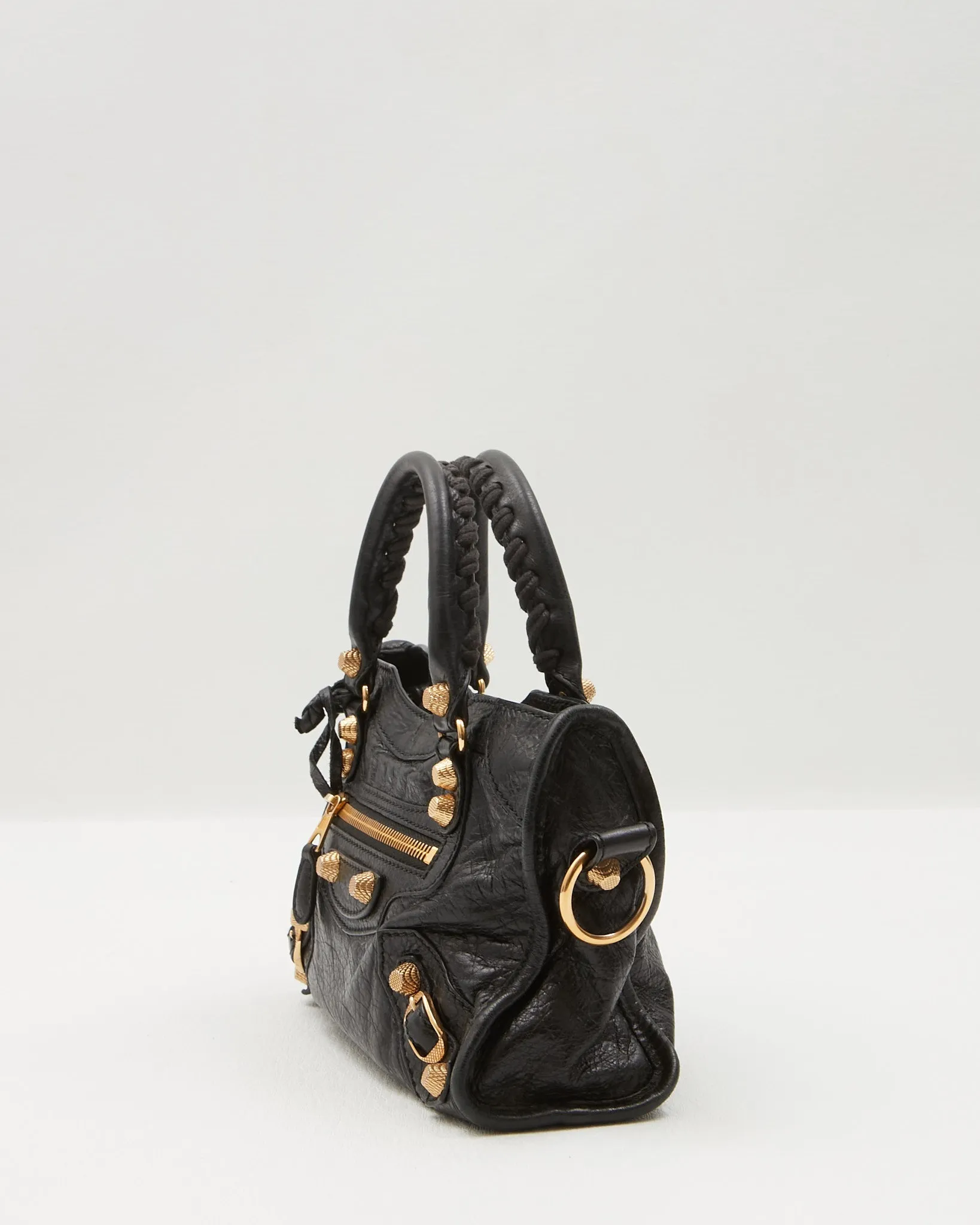 Balenciaga Black Leather Motocross Giant 21 MIni City Bag