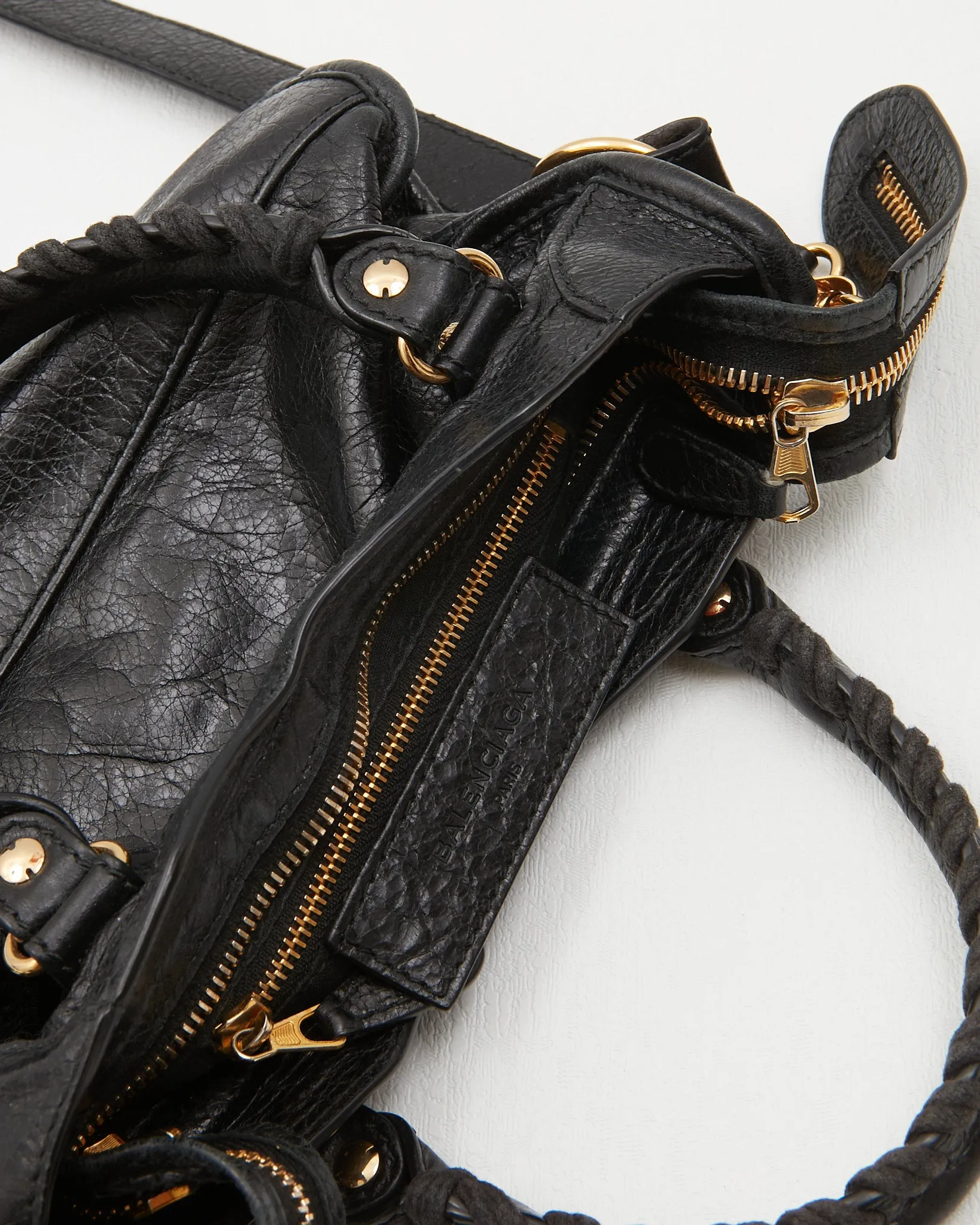 Balenciaga Black Leather Motocross Giant 21 MIni City Bag