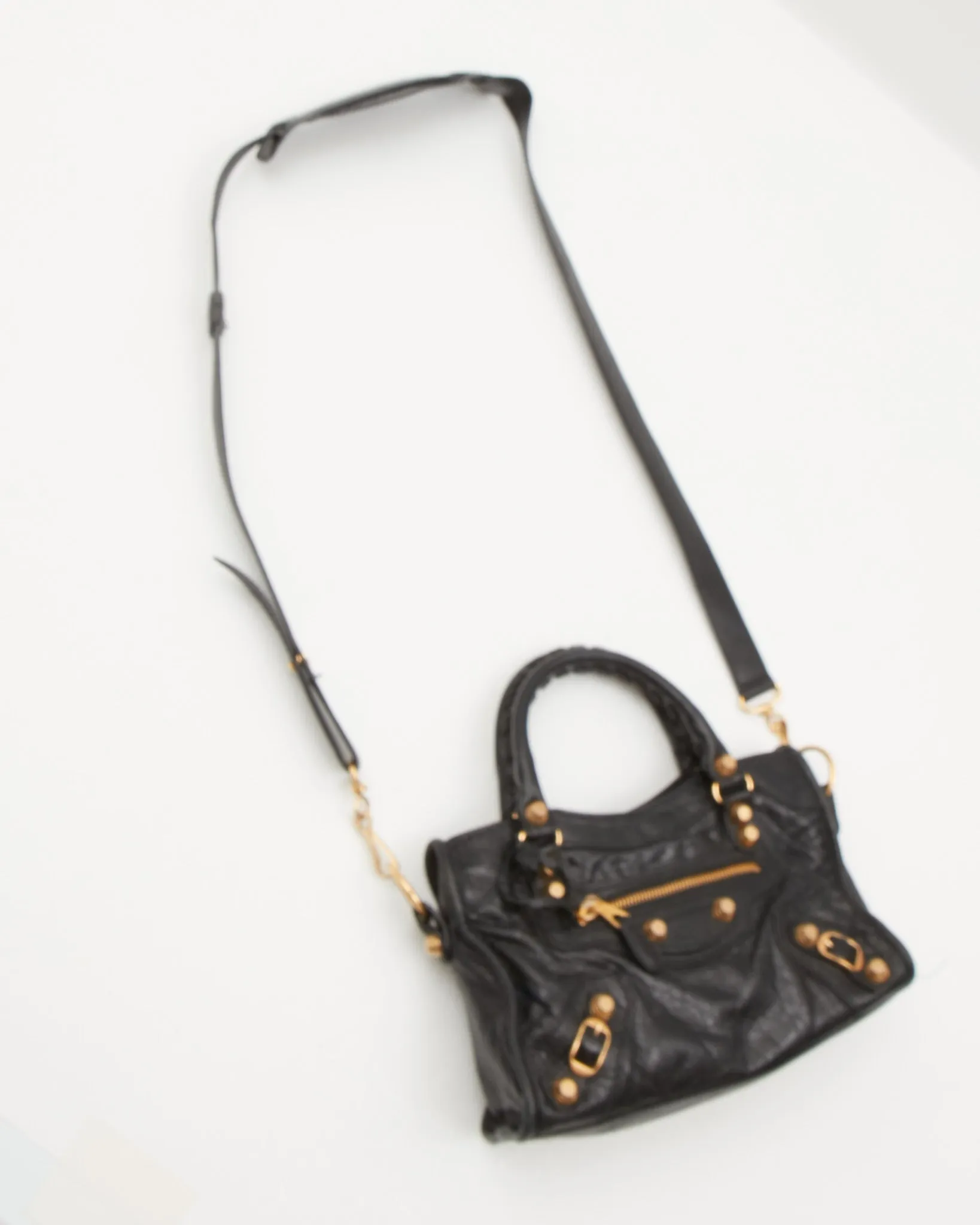 Balenciaga Black Leather Motocross Giant 21 MIni City Bag