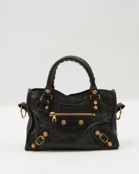 Balenciaga Black Leather Motocross Giant 21 MIni City Bag