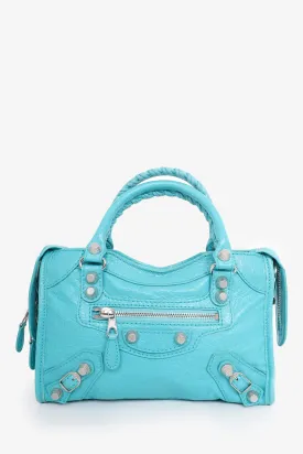Balenciaga Blue Leather Classic Mini City Bag with Strap