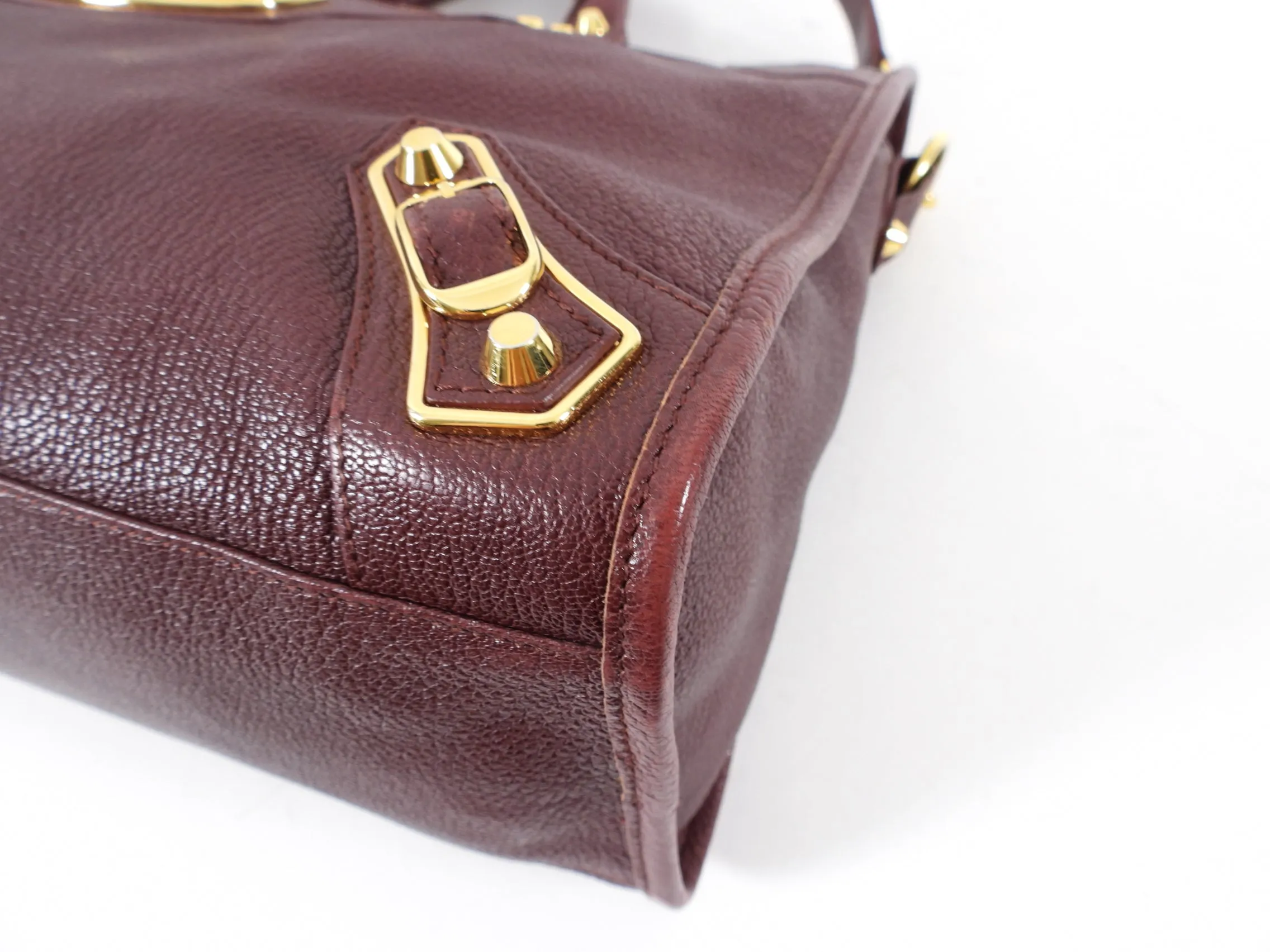 Balenciaga Burgundy Metallic Edge City Medium Bag
