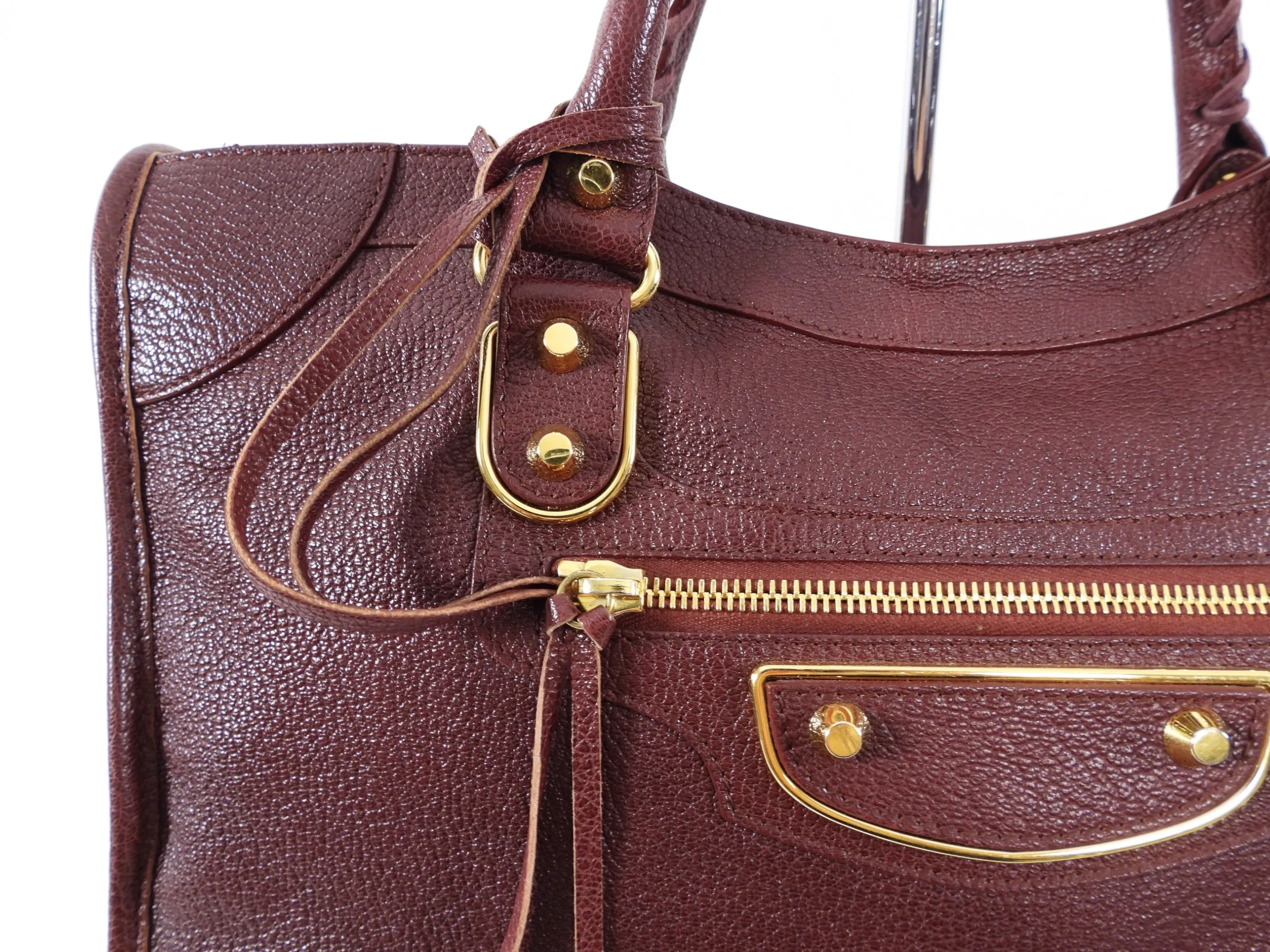 Balenciaga Burgundy Metallic Edge City Medium Bag