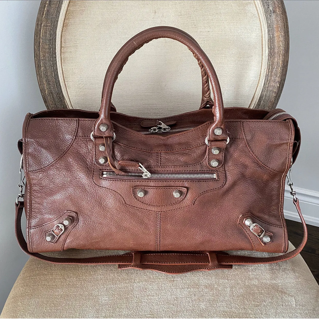 Balenciaga Chocolate Brown City Bag Silver Hardware