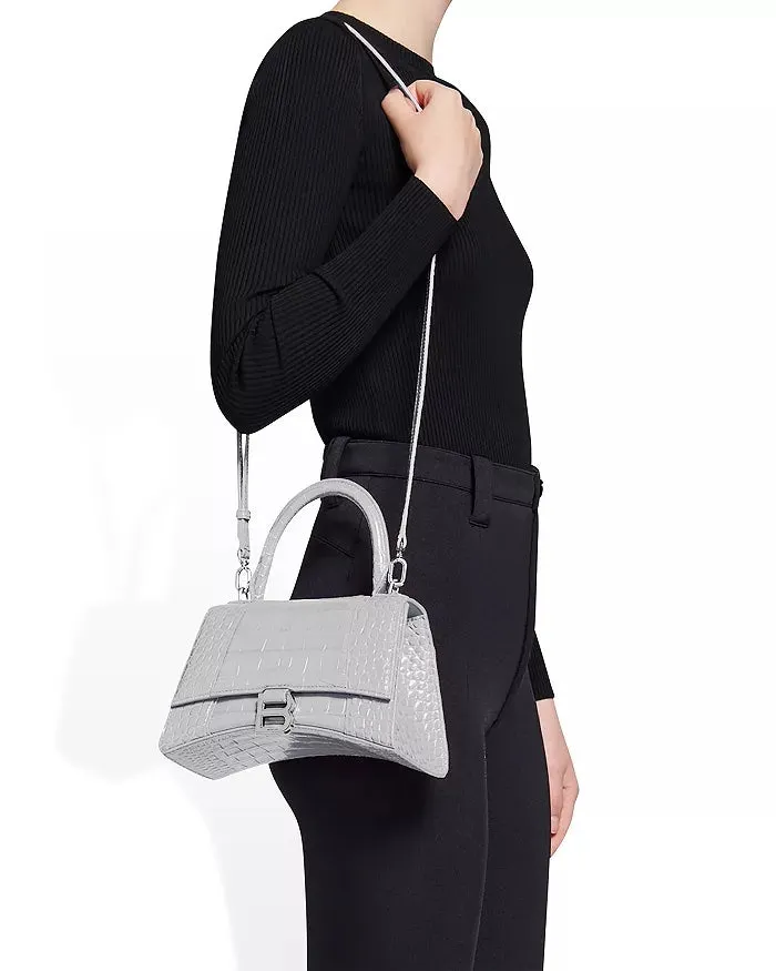 BALENCIAGA HOURGLASS SMALL HANDBAG CROCODILE EMBOSSED IN GREY