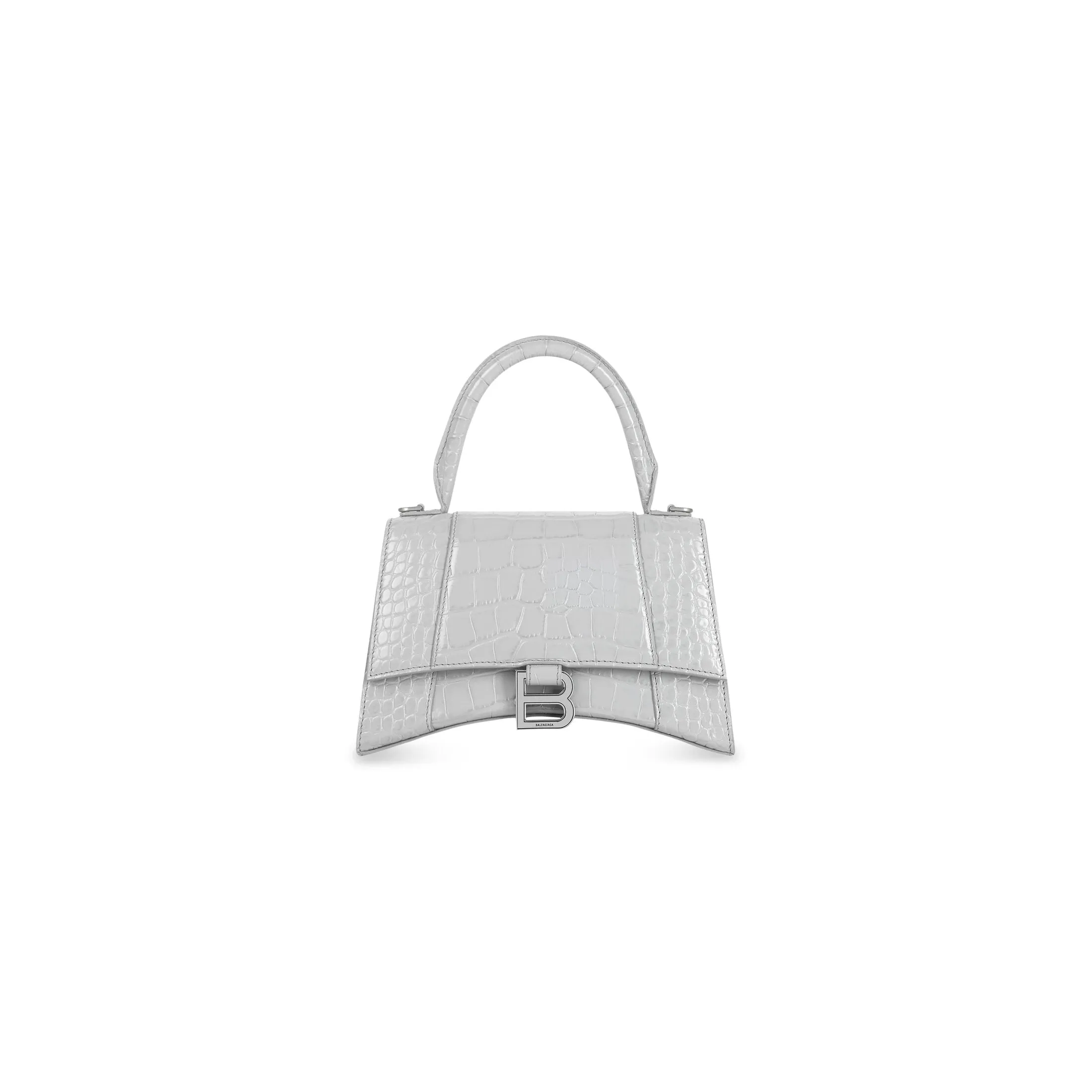 BALENCIAGA HOURGLASS SMALL HANDBAG CROCODILE EMBOSSED IN GREY