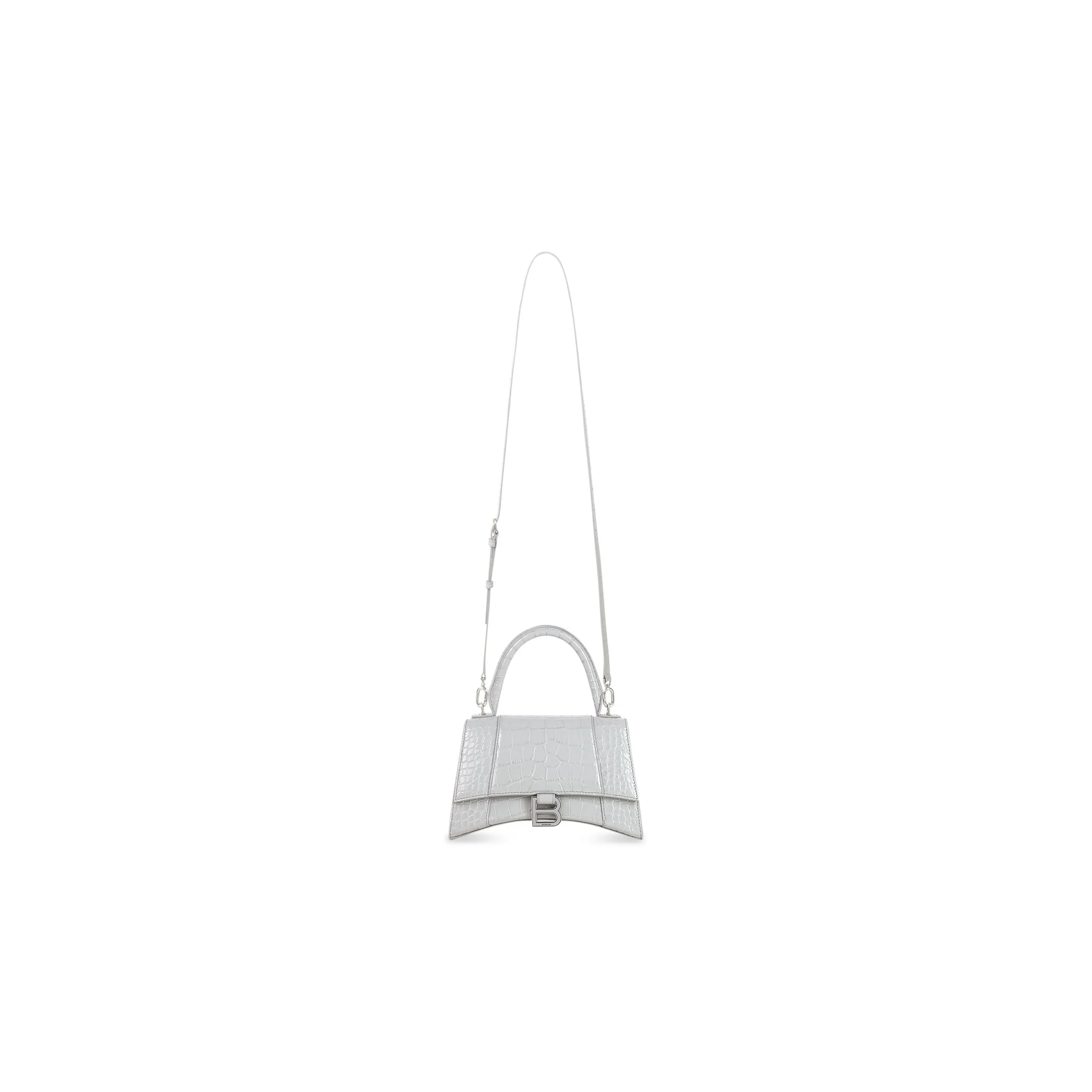BALENCIAGA HOURGLASS SMALL HANDBAG CROCODILE EMBOSSED IN GREY
