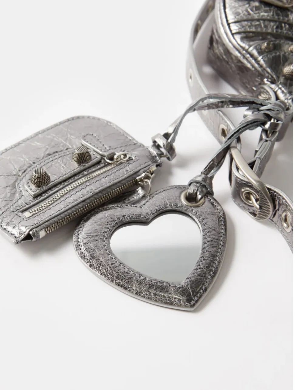 BALENCIAGA LE CAGOLE XS SHOULDER BAG METALLIZED IN SILVER