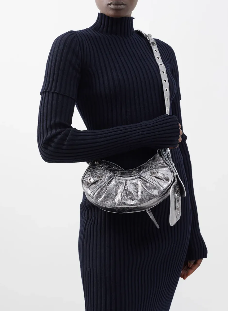 BALENCIAGA LE CAGOLE XS SHOULDER BAG METALLIZED IN SILVER