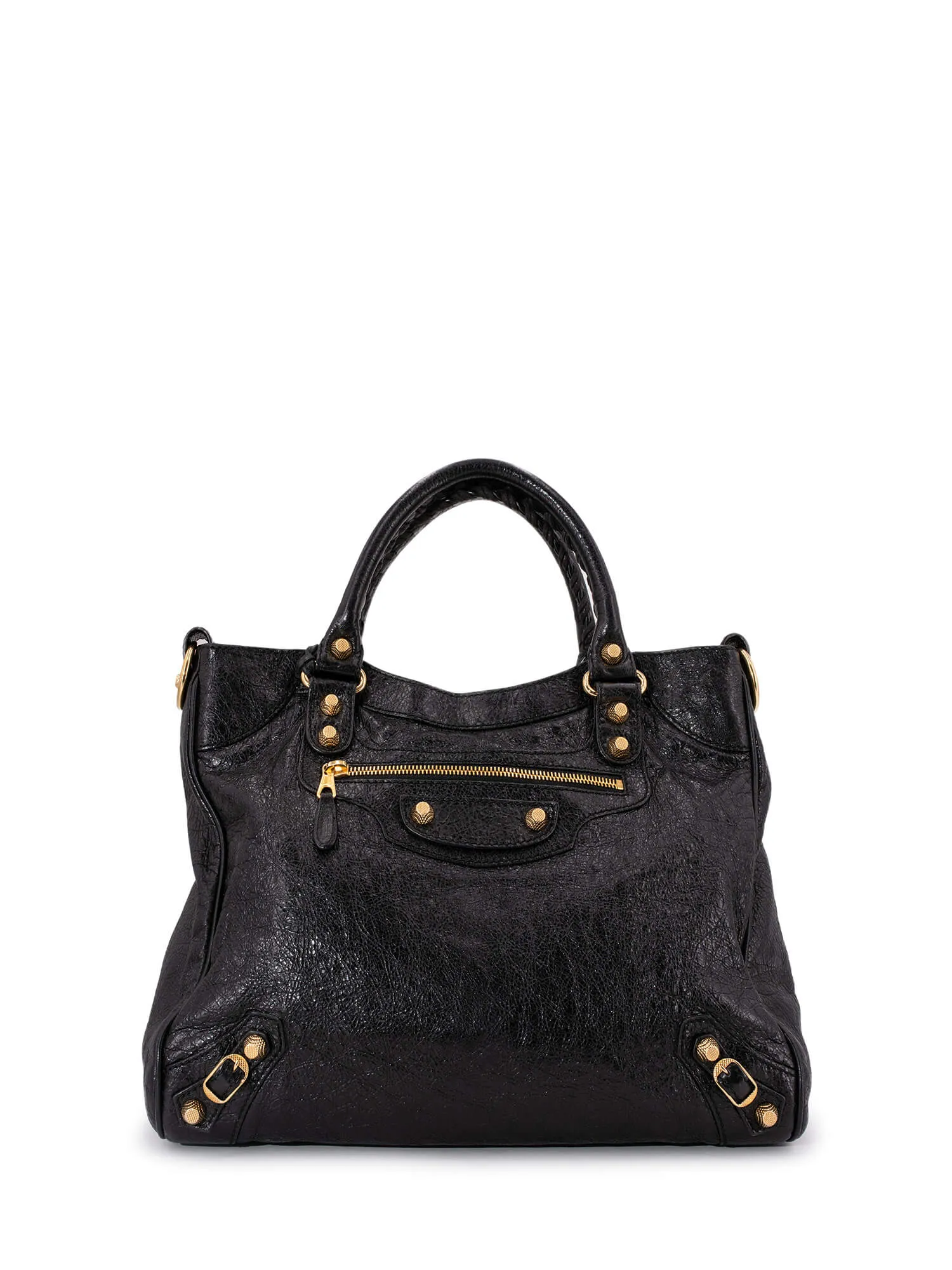 Balenciaga Leather Gold City Shoulder Bag Black