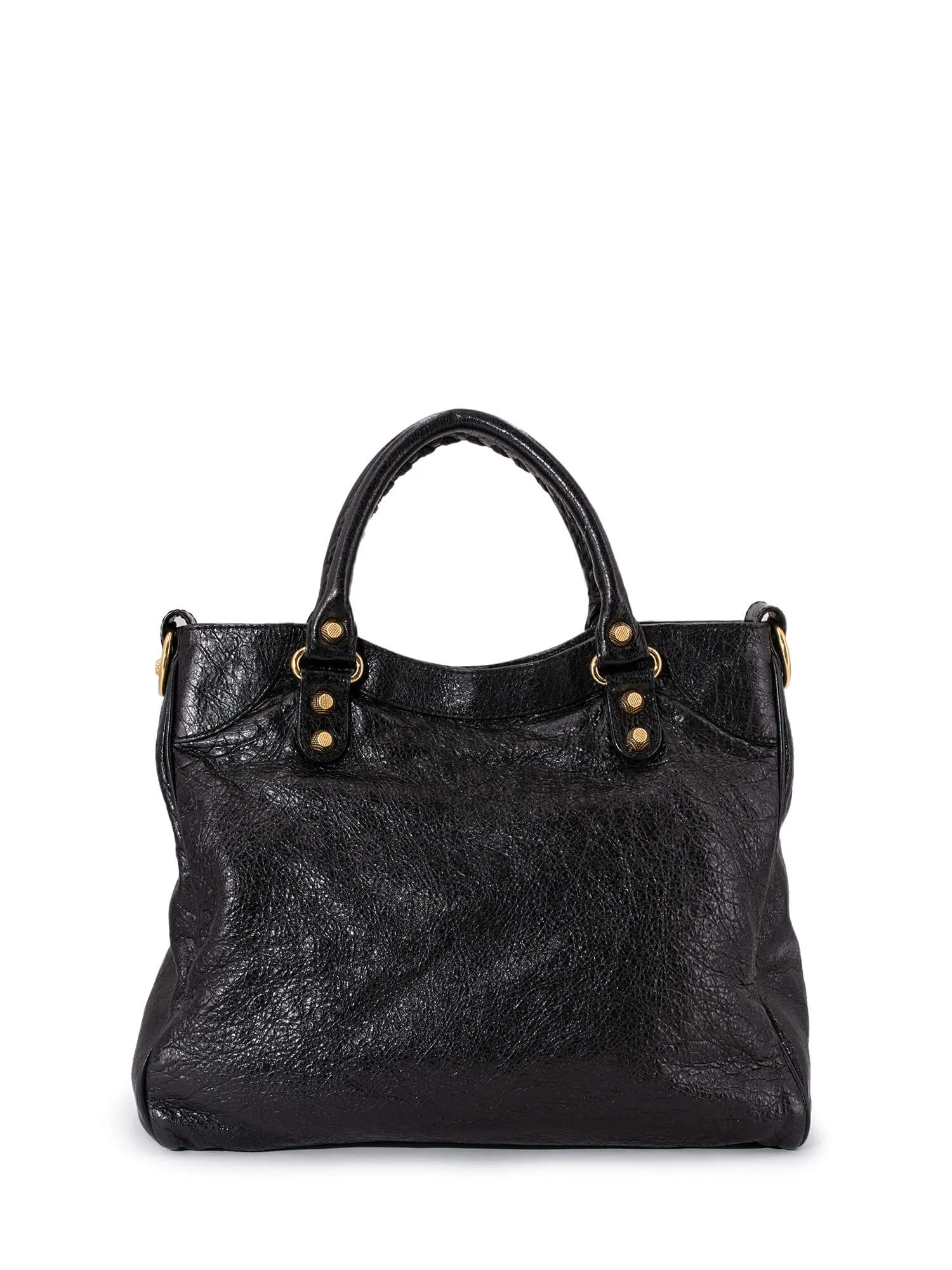 Balenciaga Leather Gold City Shoulder Bag Black