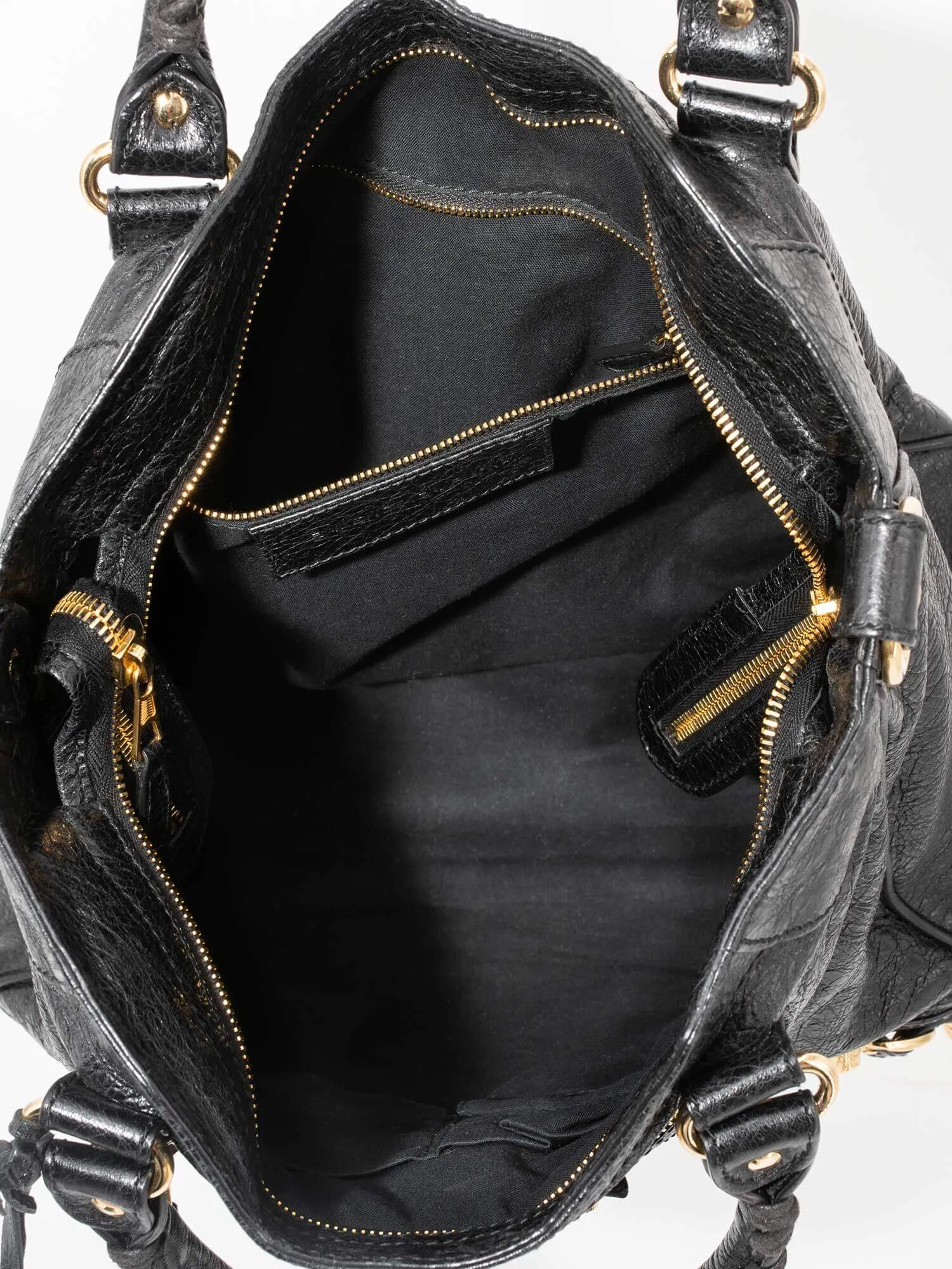 Balenciaga Leather Gold City Shoulder Bag Black