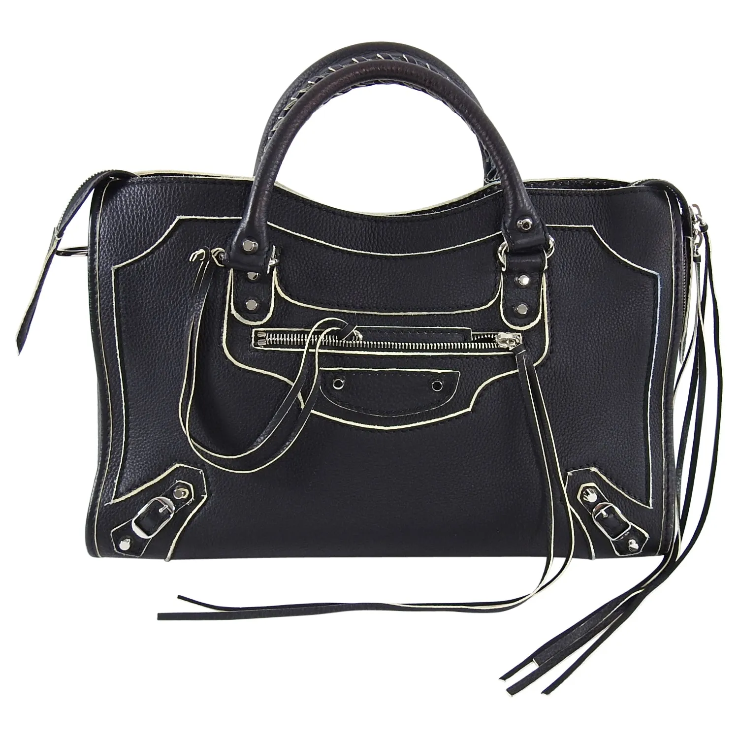 Balenciaga Matte Black Leather Motocross City Bag