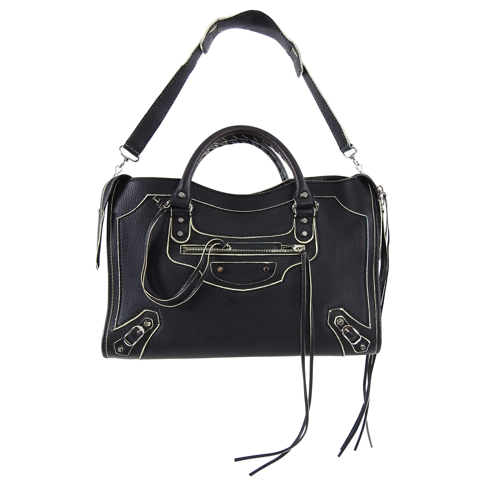 Balenciaga Matte Black Leather Motocross City Bag