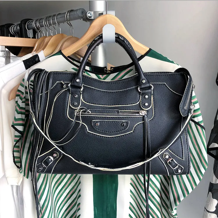 Balenciaga Matte Black Leather Motocross City Bag