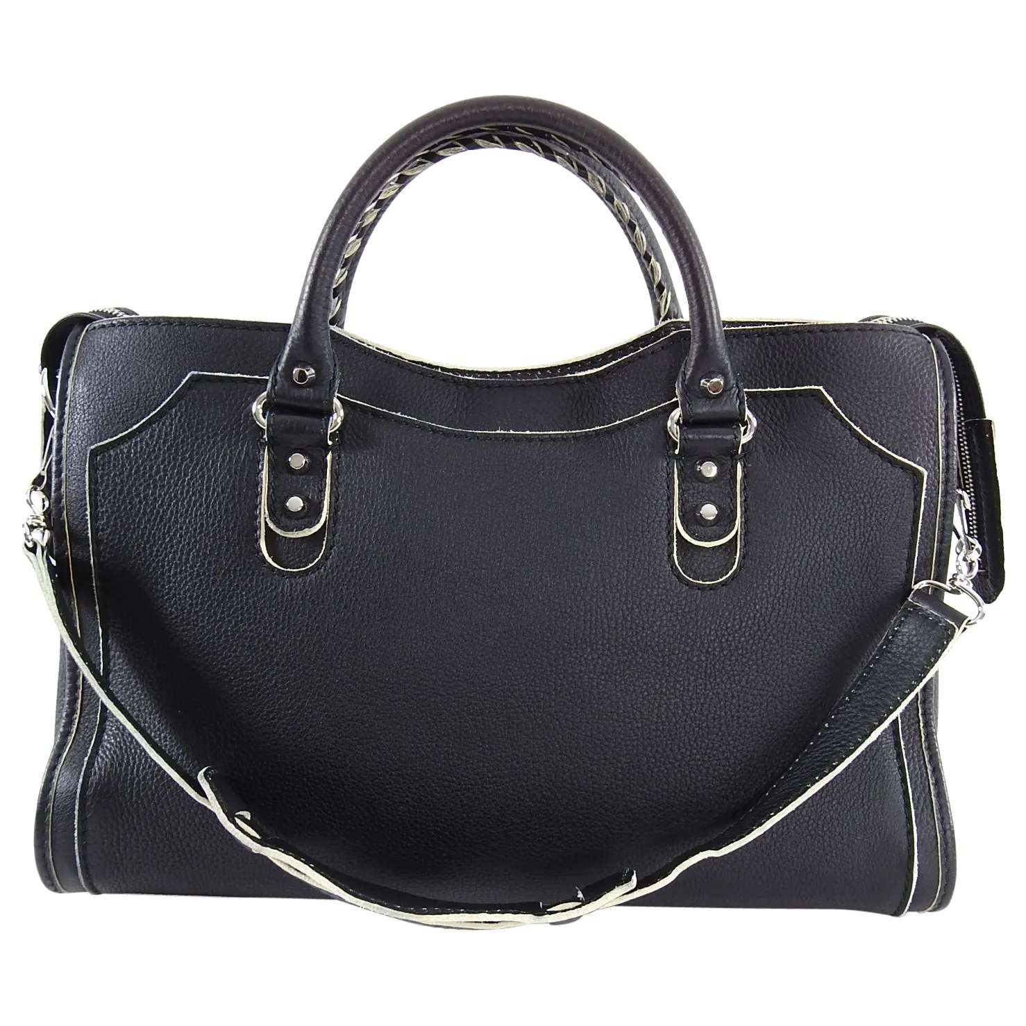 Balenciaga Matte Black Leather Motocross City Bag